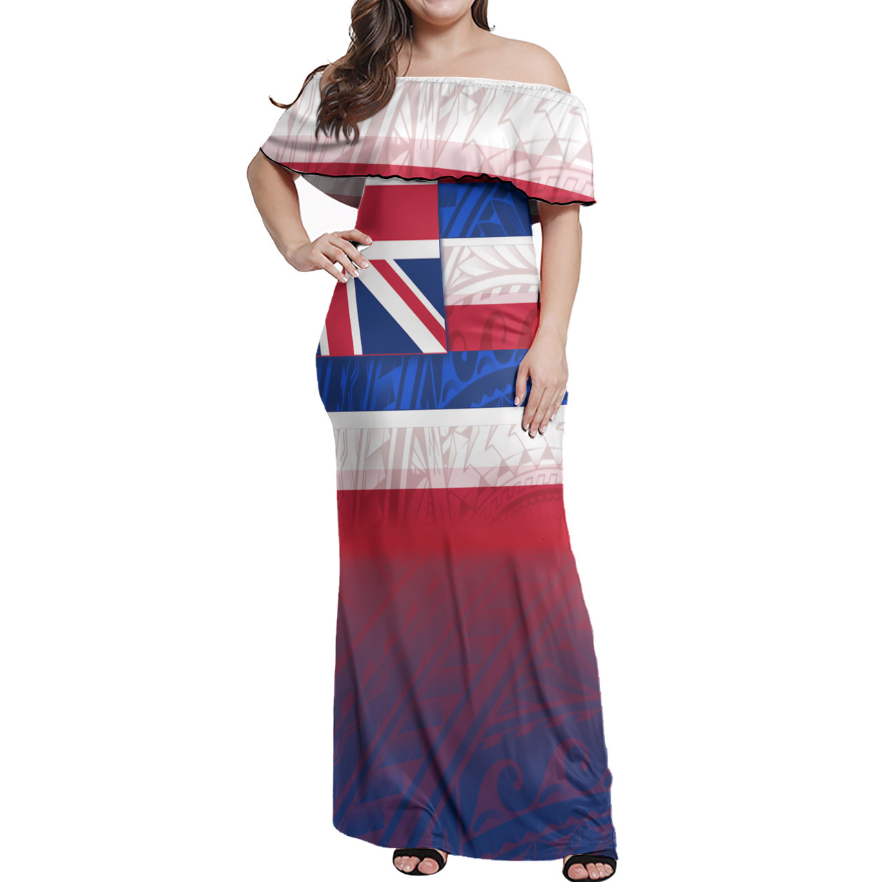 Hawaii Flag Color With Traditional Patterns Women Off Shoulder Long Dress