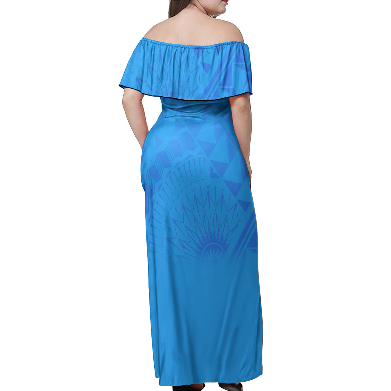 Palau Flag Color With Traditional Patterns Women Off Shoulder Long Dress