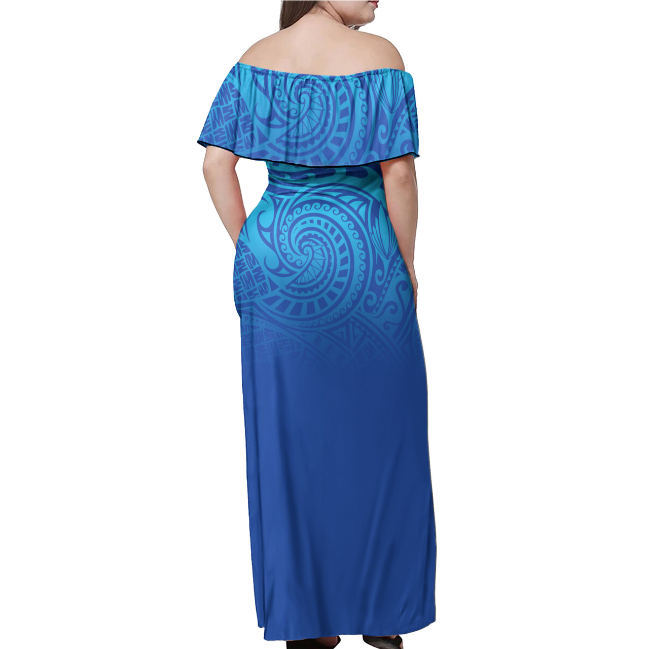 Pohnpei Flag Color With Traditional Patterns Women Off Shoulder Long Dress