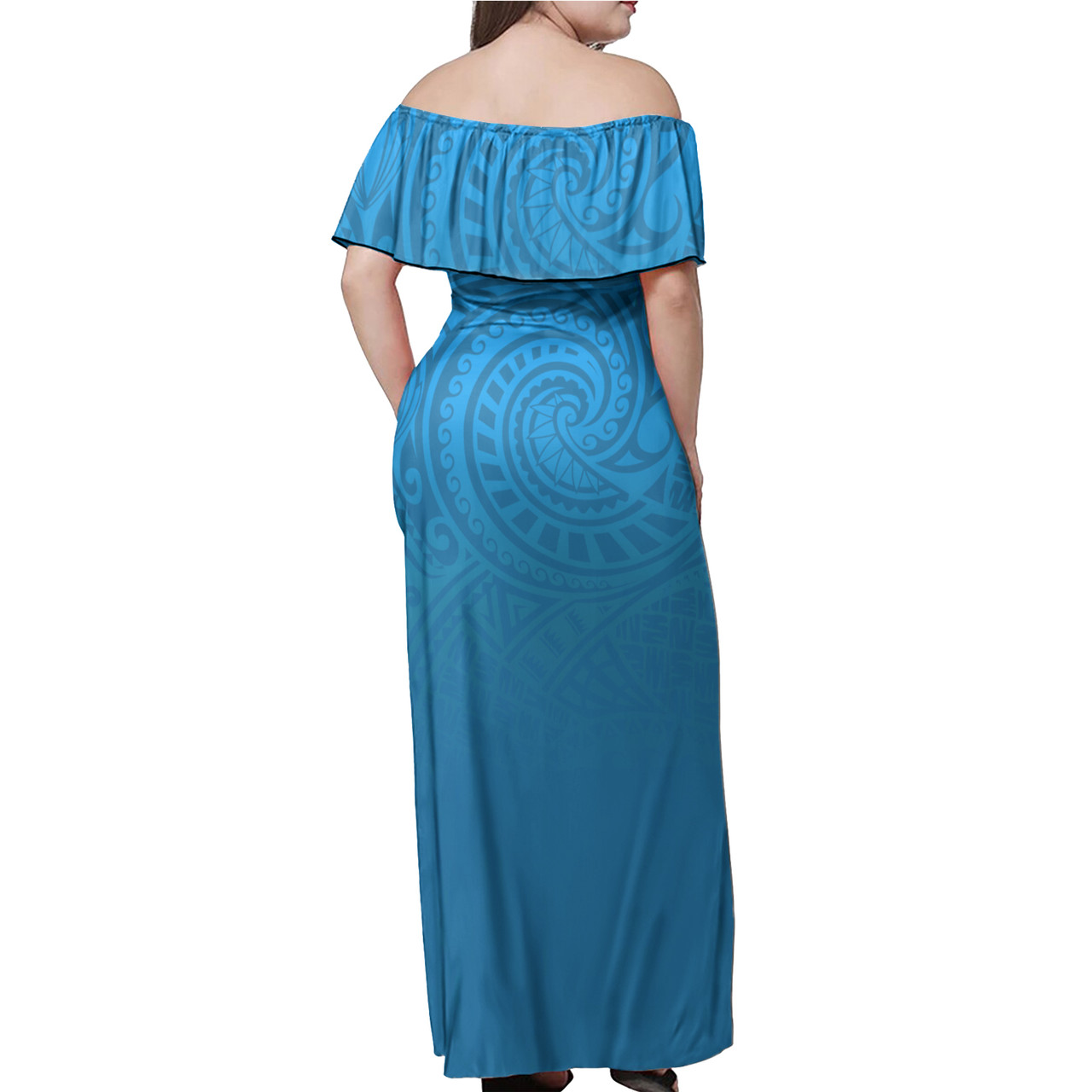 Yap Islands Flag Color With Traditional Patterns Women Off Shoulder Long Dress