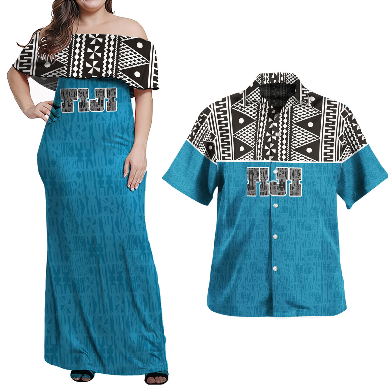 Fiji Combo Dress And Shirt Fijian Tapa Pattern