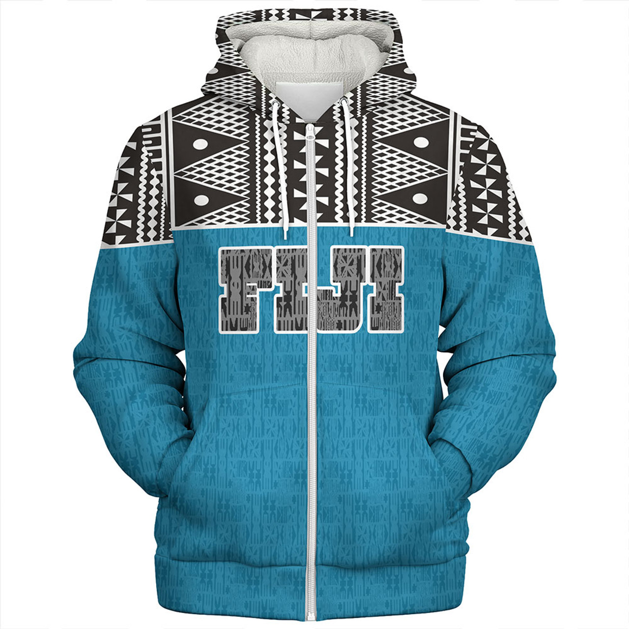 Fiji Sherpa Hoodie Fijian Tapa Pattern