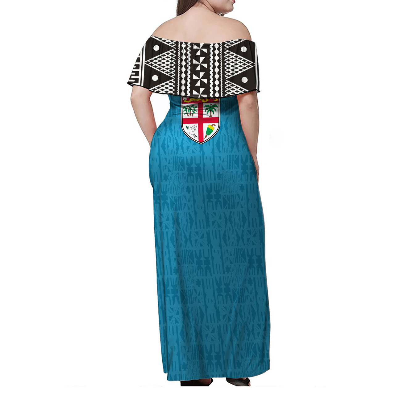 Fiji Women Off Shoulder Long Dress Fijian Tapa Pattern