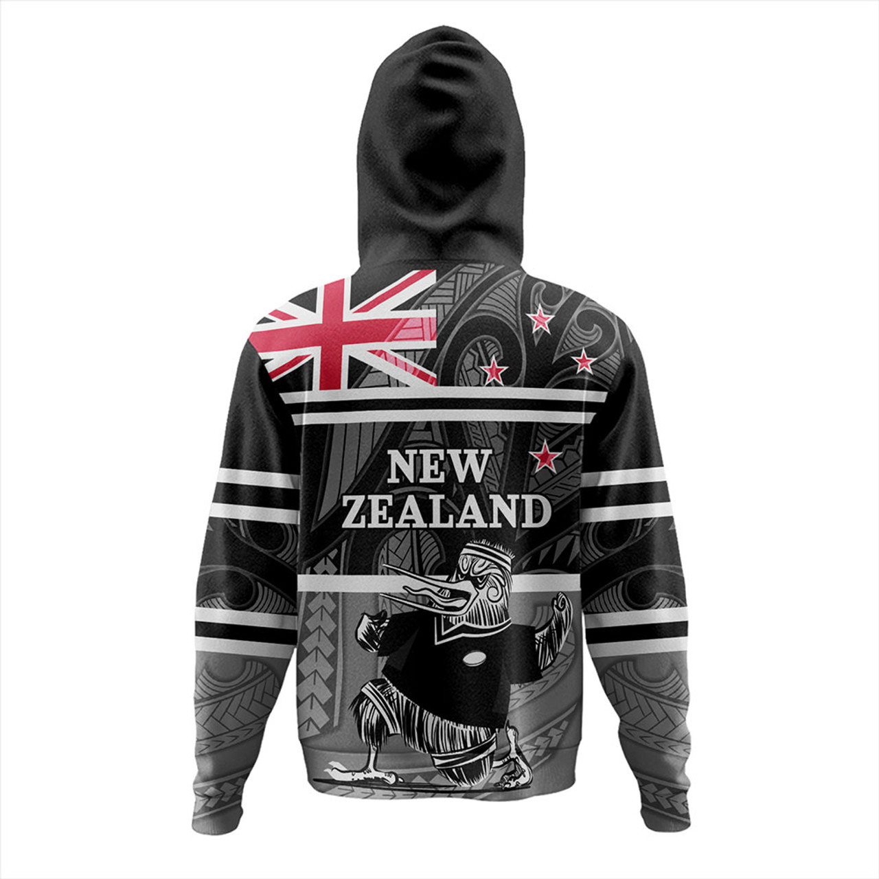 New Zealand Hoodie Rugby Player Kiwi Bird With NZ Flag