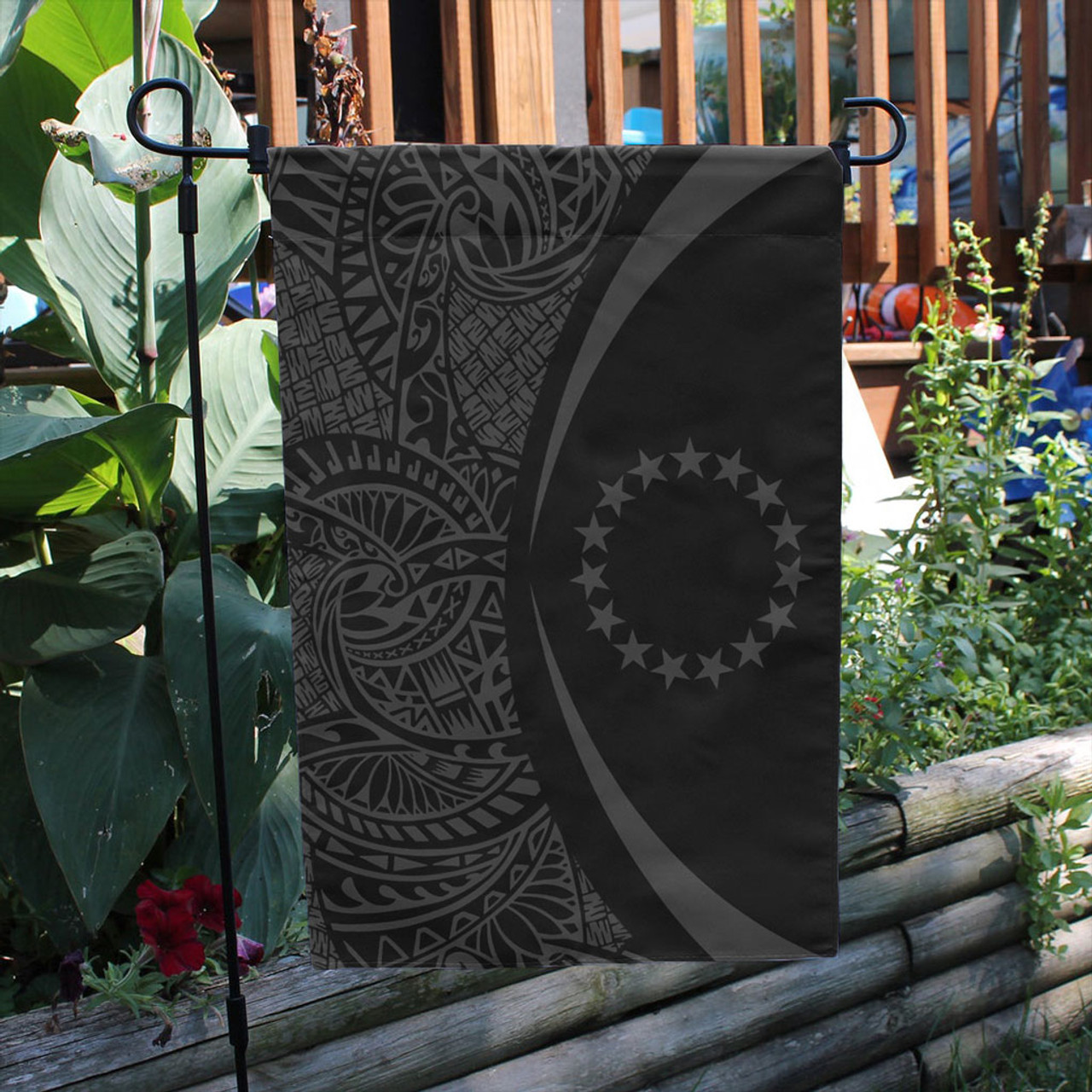 Cook Islands Garden Flag Lauhala Circle Grey