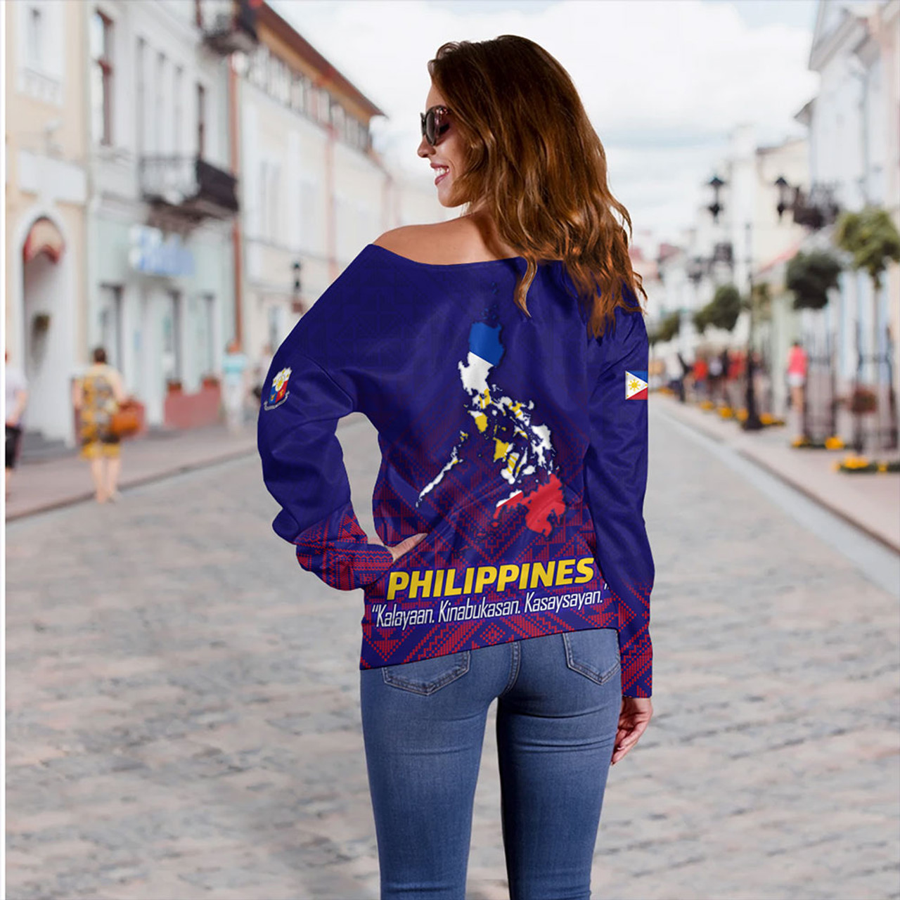 Philippines Filipinos Off Shoulder Sweatshirt Philippines Independence Day Kalayaan-Kinabukasan-Kasaysayan