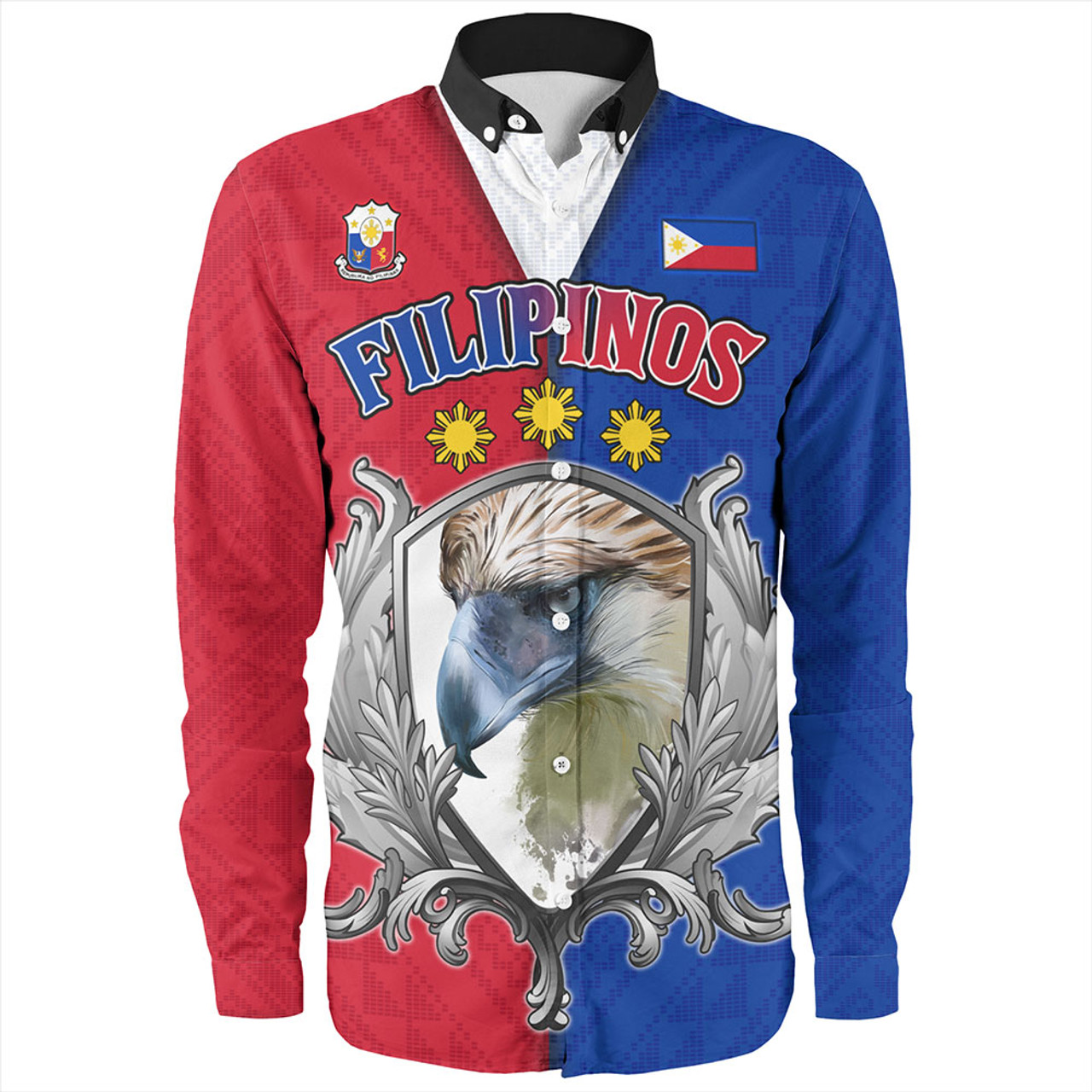 Philippines Filipinos Long Sleeve Shirt The Philippine Eagle With Traditional Patterns