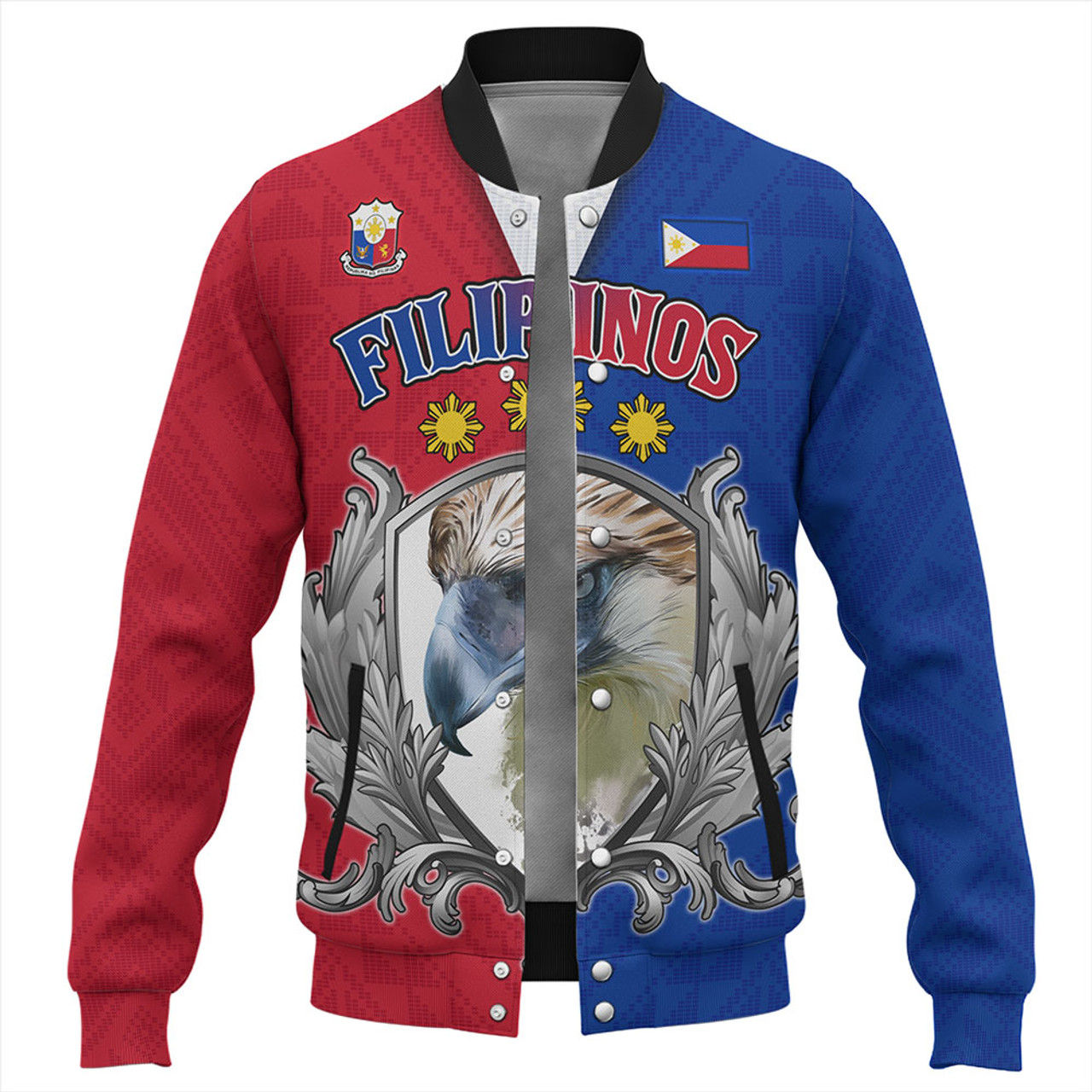 Philippines Filipinos Baseball Jacket The Philippine Eagle With Traditional Patterns