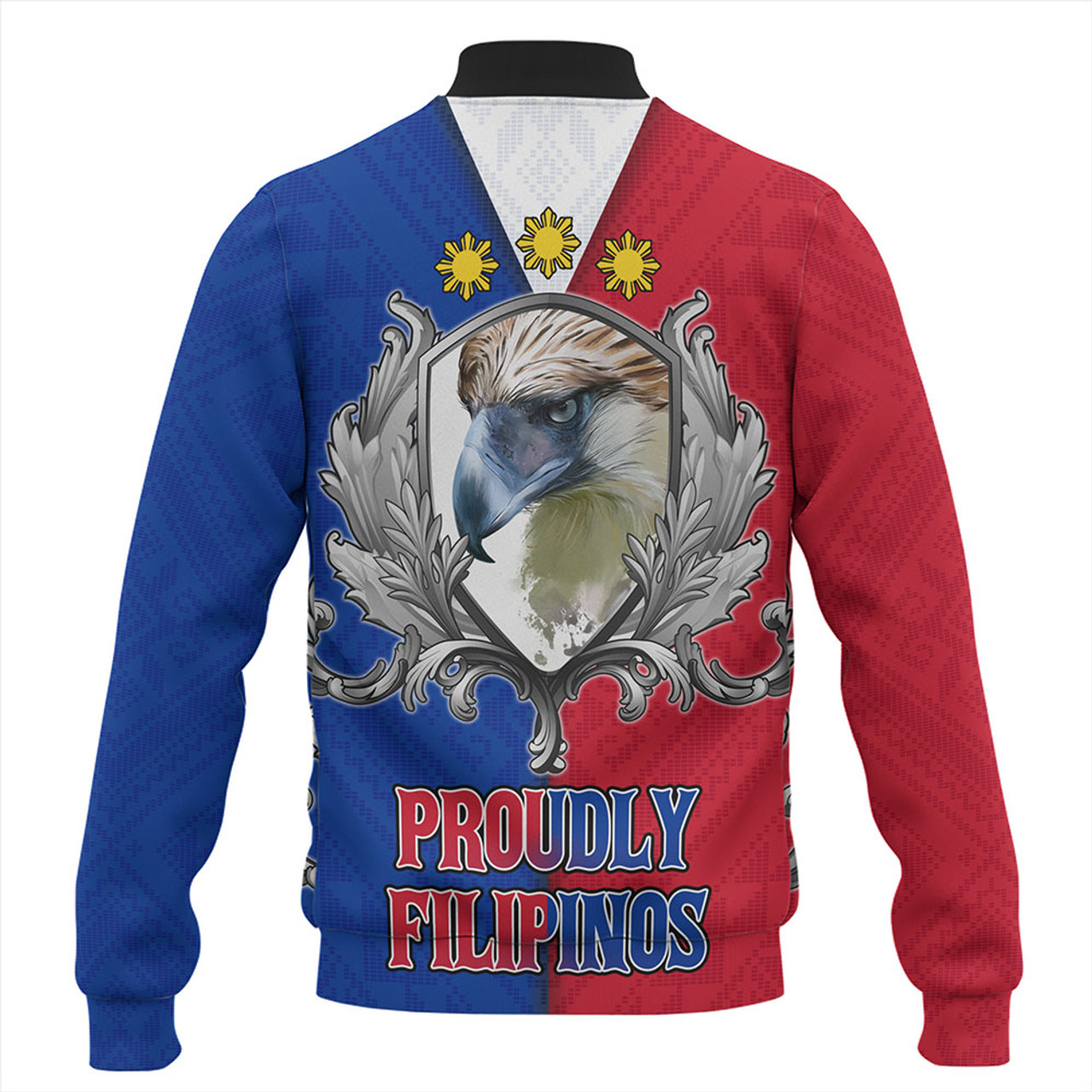Philippines Filipinos Baseball Jacket The Philippine Eagle With Traditional Patterns