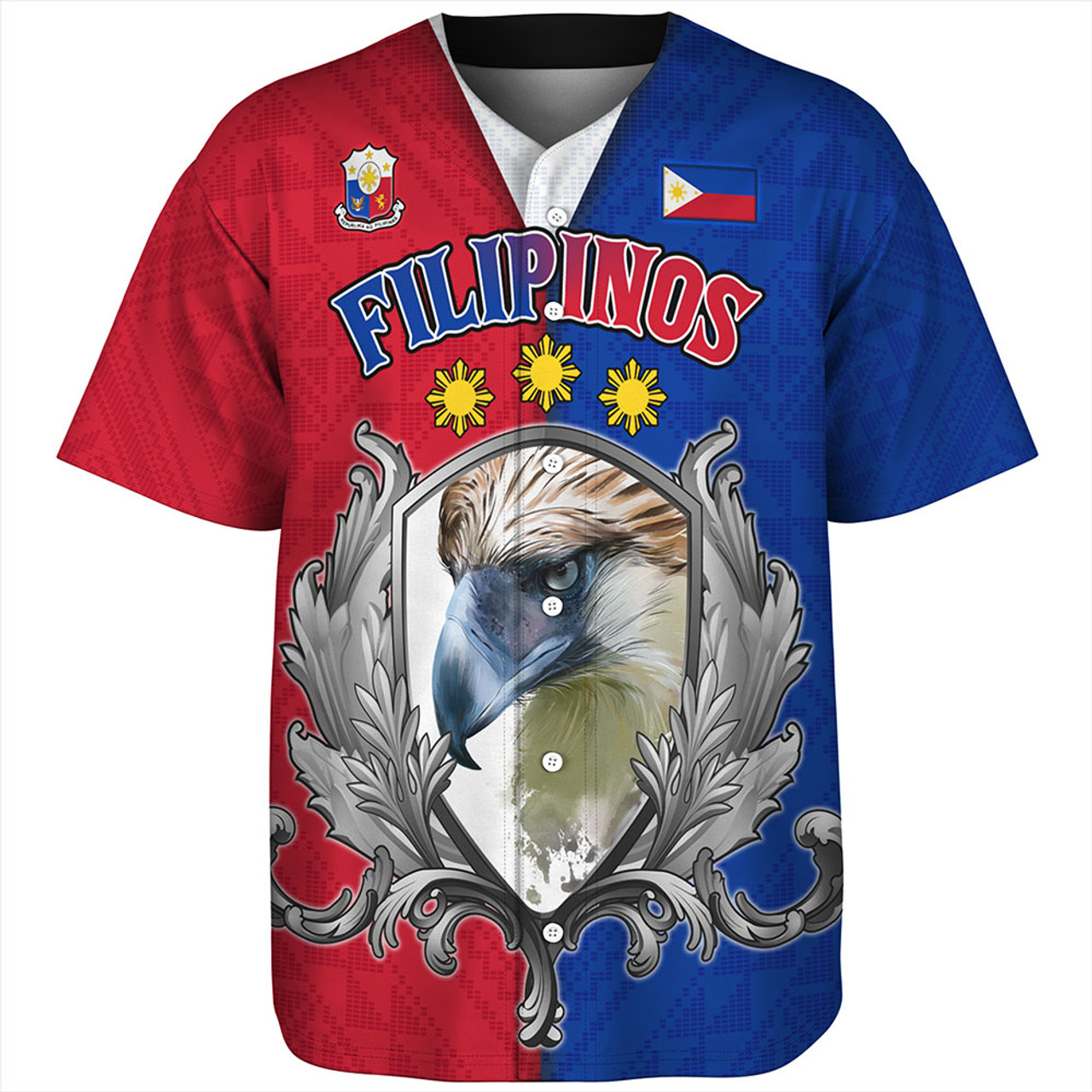 Philippines Filipinos Baseball Shirt The Philippine Eagle With Traditional Patterns