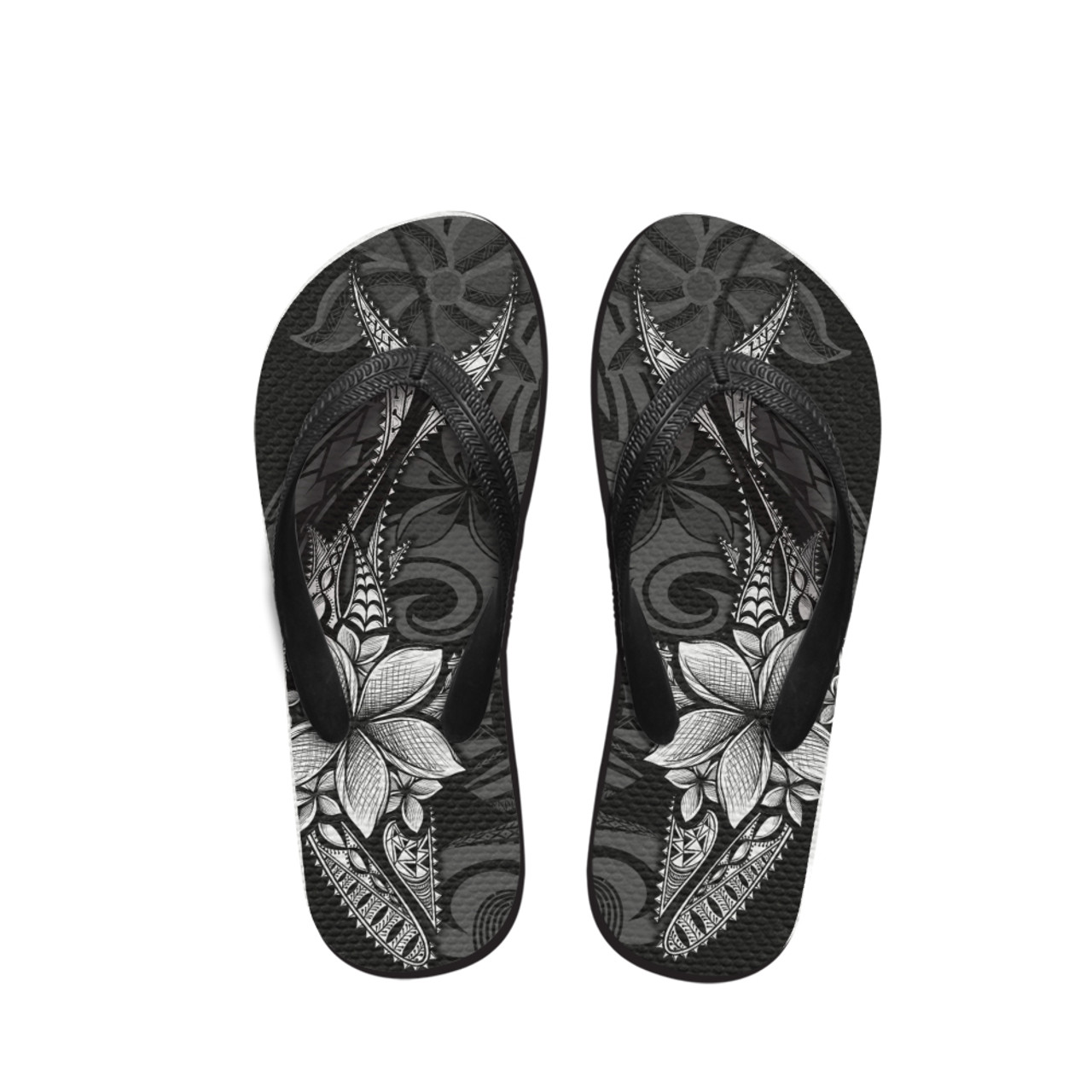 Polynesian Flip Flop - Polynesian Fish With Plumeria Flowers