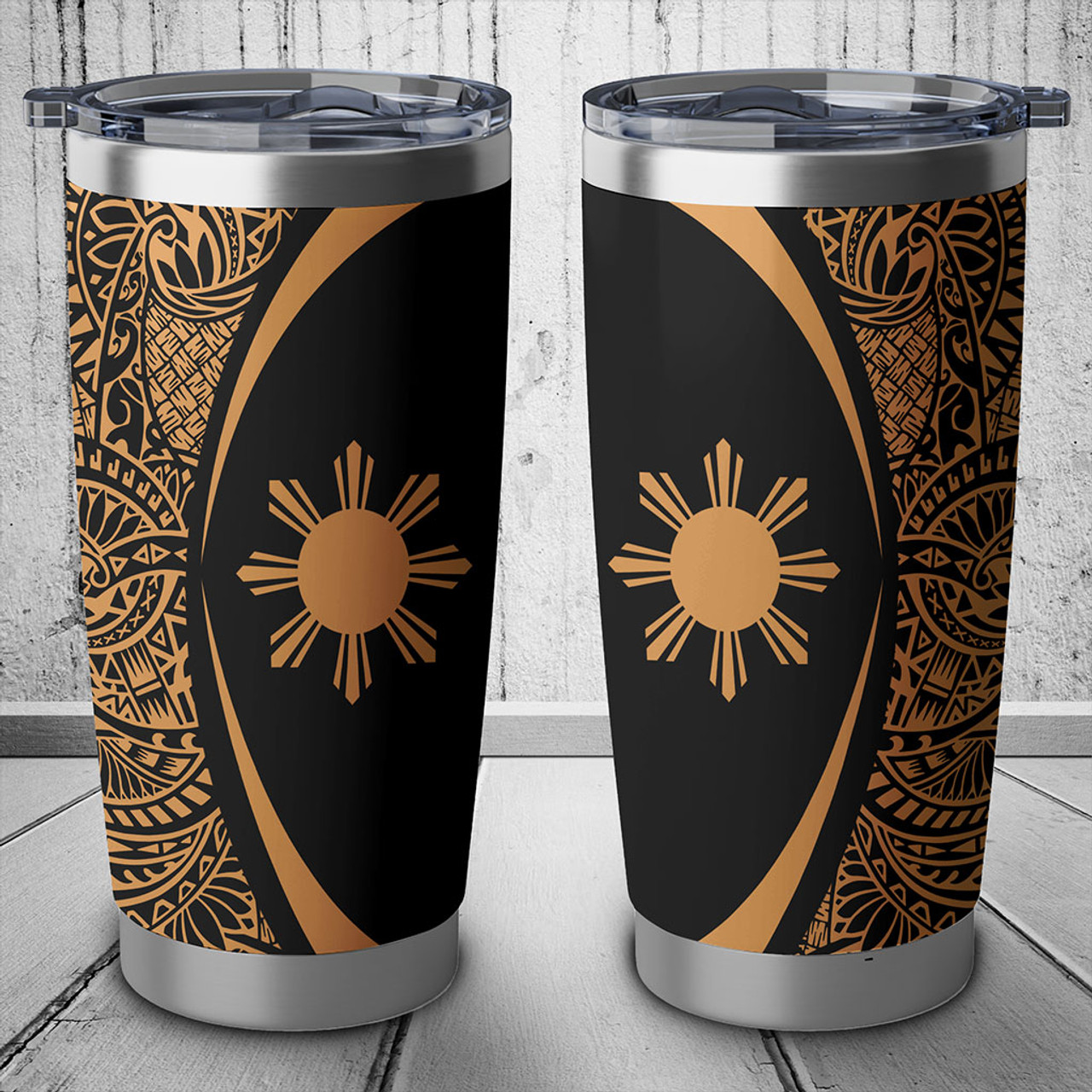 Philippines Filipinos Tumbler Lauhala Circle Style Gold