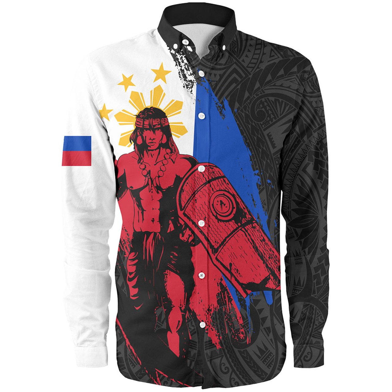 Philippines Filipinos Long Sleeve Shirt Lapu Lapu Warrior Style Flag