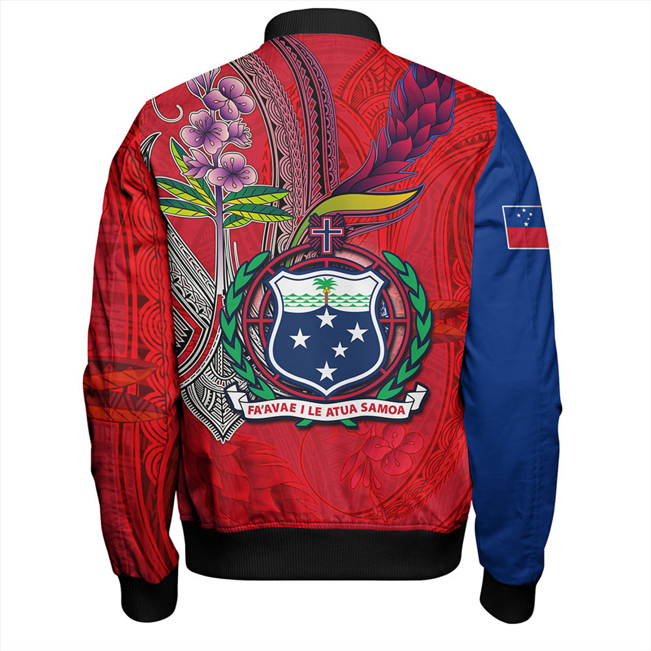 Samoa Bomber Jacket Samoa Flag With Seal Teuilia Flowers Tradition Patterns