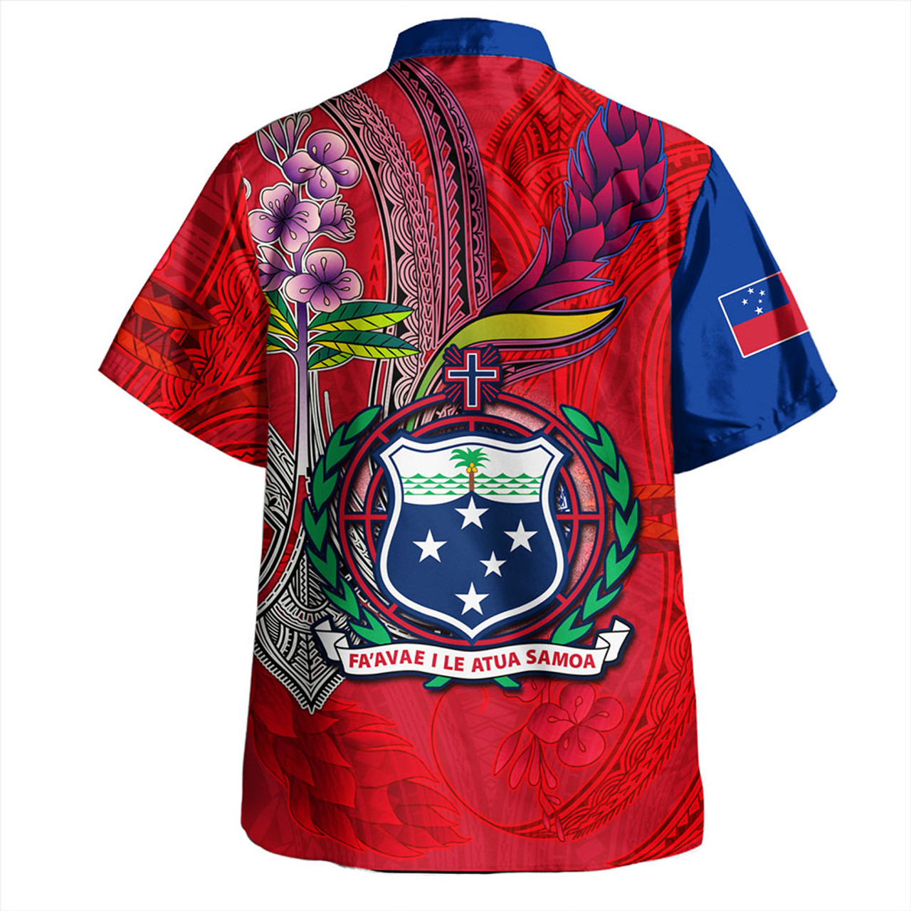 Samoa Hawaiian Shirt Samoa Flag With Seal Teuilia Flowers Tradition Patterns