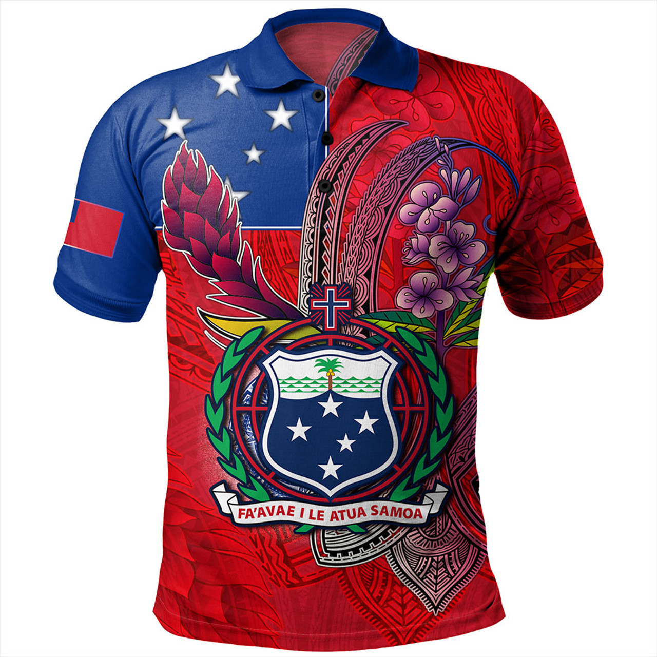 Samoa Polo Shirt Samoa Flag With Seal Teuilia Flowers Tradition Patterns