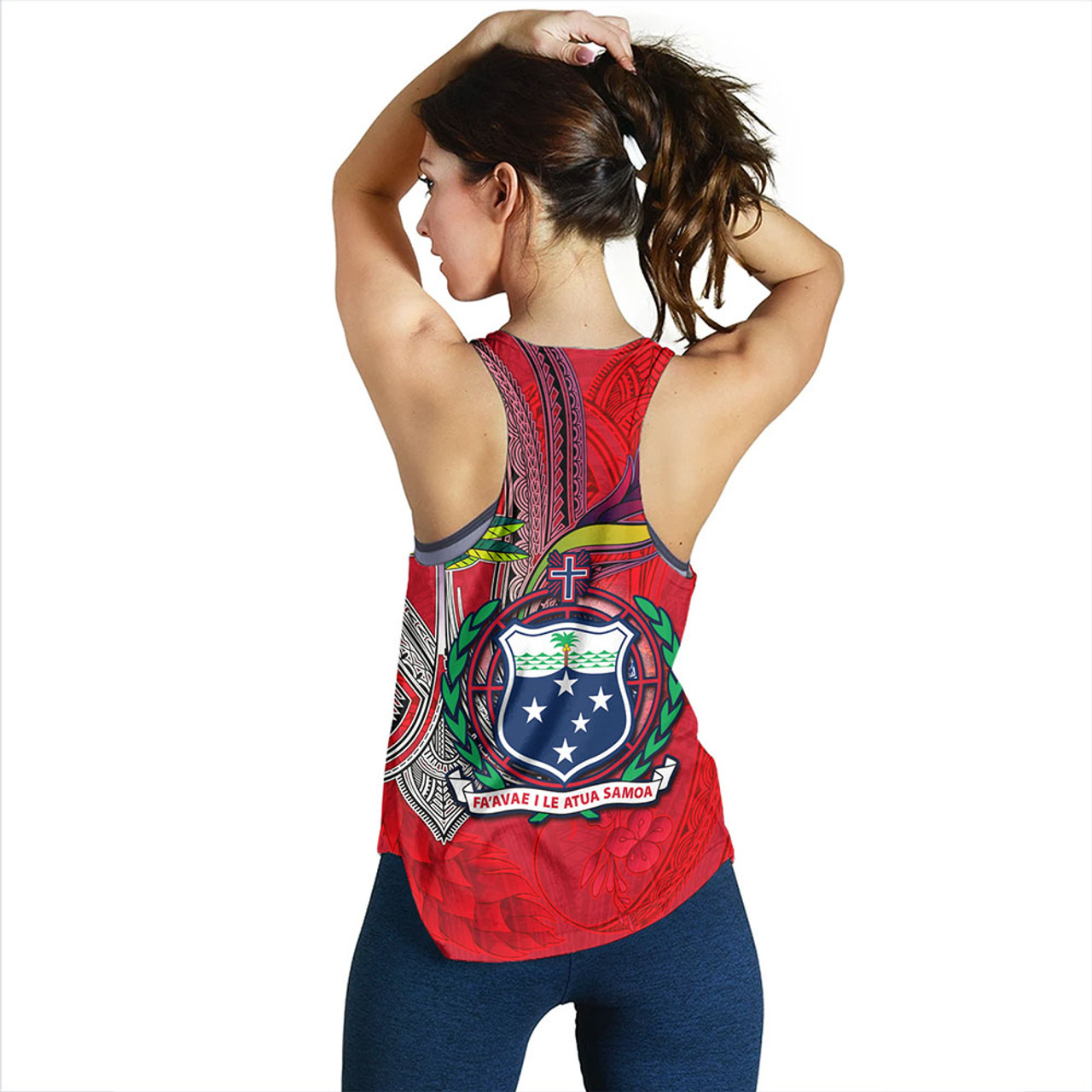 Samoa Women Tank Samoa Flag With Seal Teuilia Flowers Tradition Patterns