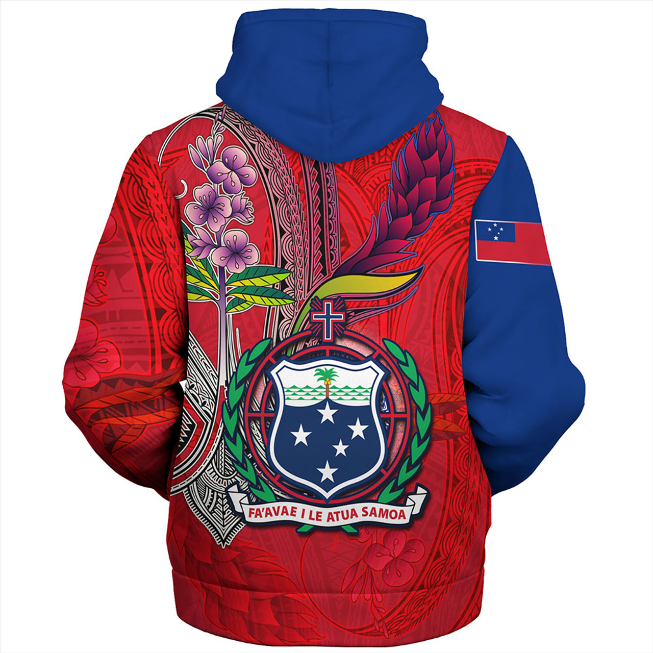 Samoa Sherpa Hoodie Samoa Flag With Seal Teuilia Flowers Tradition Patterns