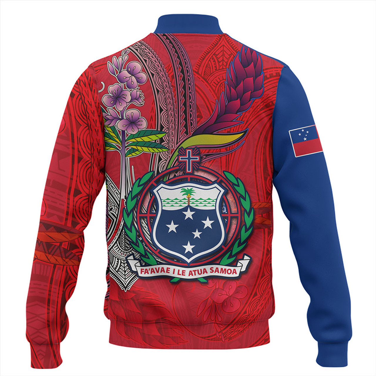 Samoa Baseball Jacket Samoa Flag With Seal Teuilia Flowers Tradition Patterns