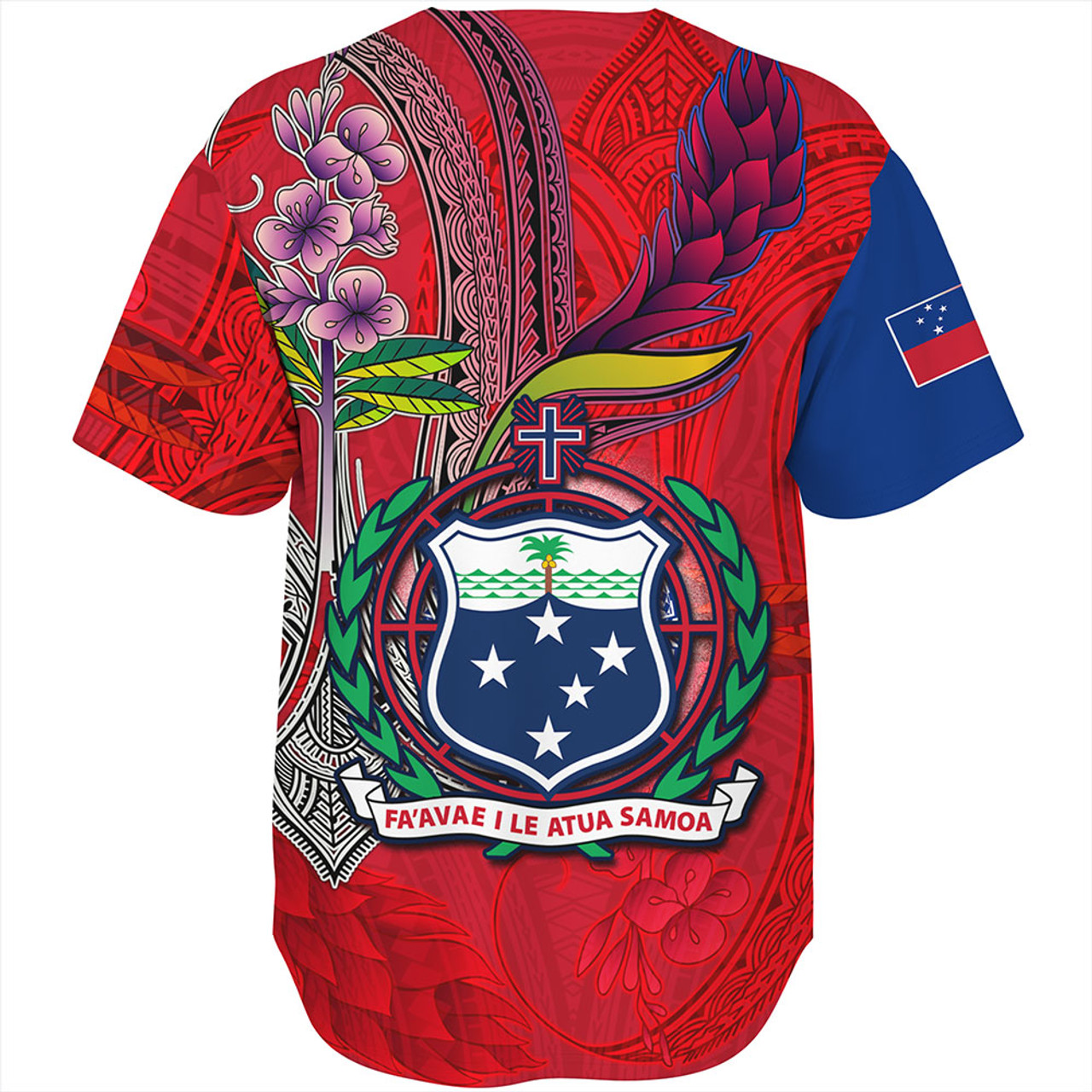 Samoa Baseball Shirt Samoa Flag With Seal Teuilia Flowers Tradition Patterns