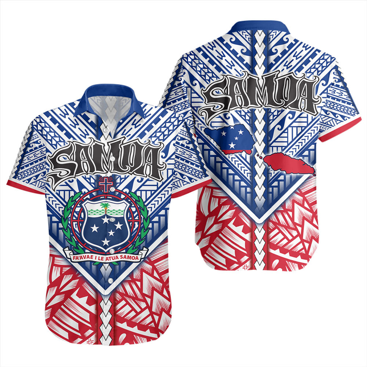 Samoa Short Sleeve Shirt Map And Seal Samoan Patterns