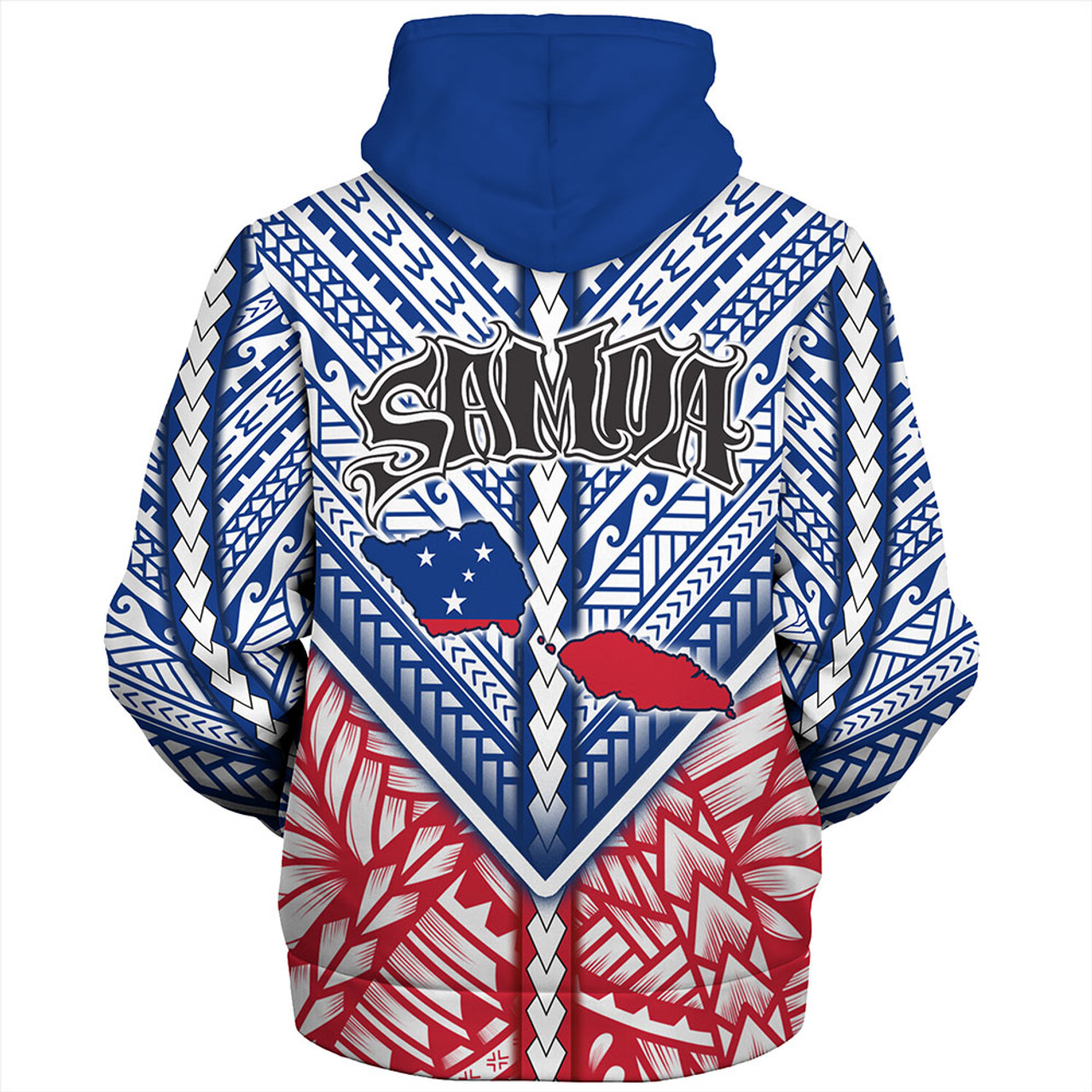 Samoa Sherpa Hoodie Map And Seal Samoan Patterns