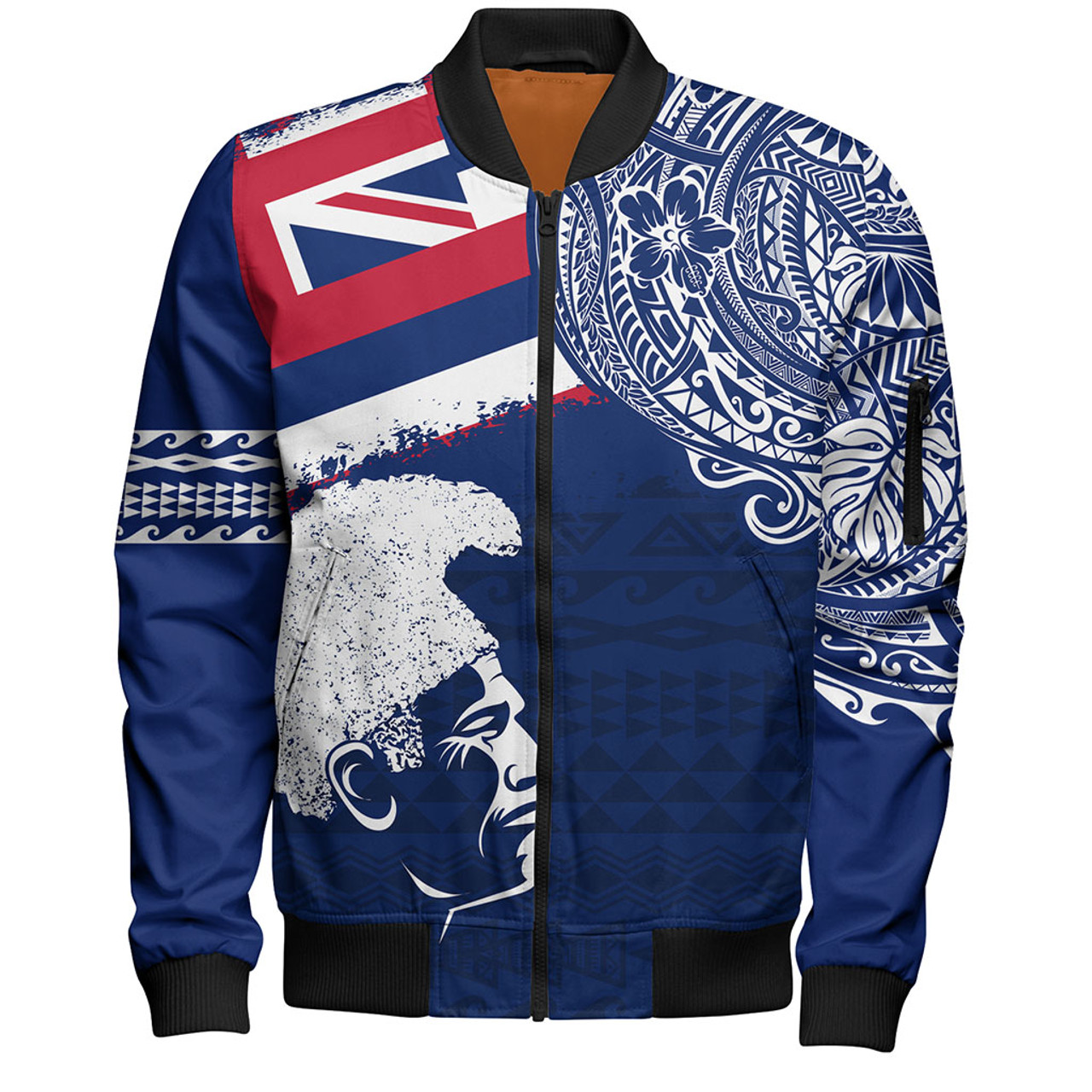 Hawaii Bomber Jacket Polynesian Tribal Flag King Kamehameha