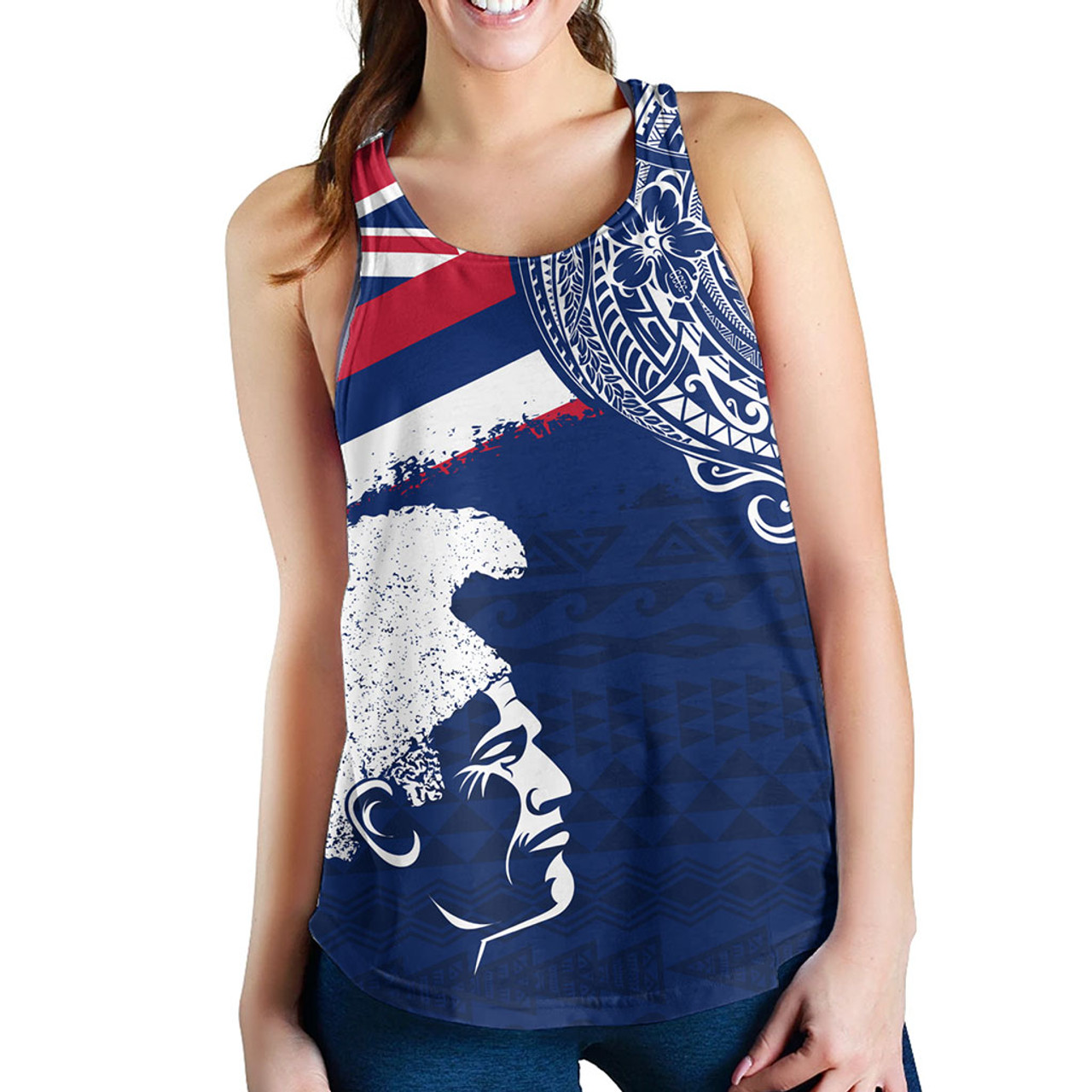 Hawaii Women Tank Polynesian Tribal Flag King Kamehameha