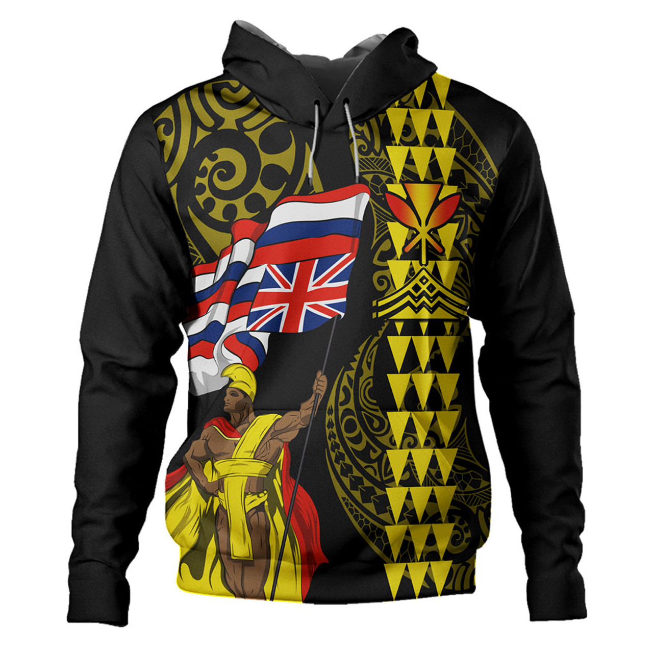 Hawaii Hoodie Kanaka King Flag Kakau Style