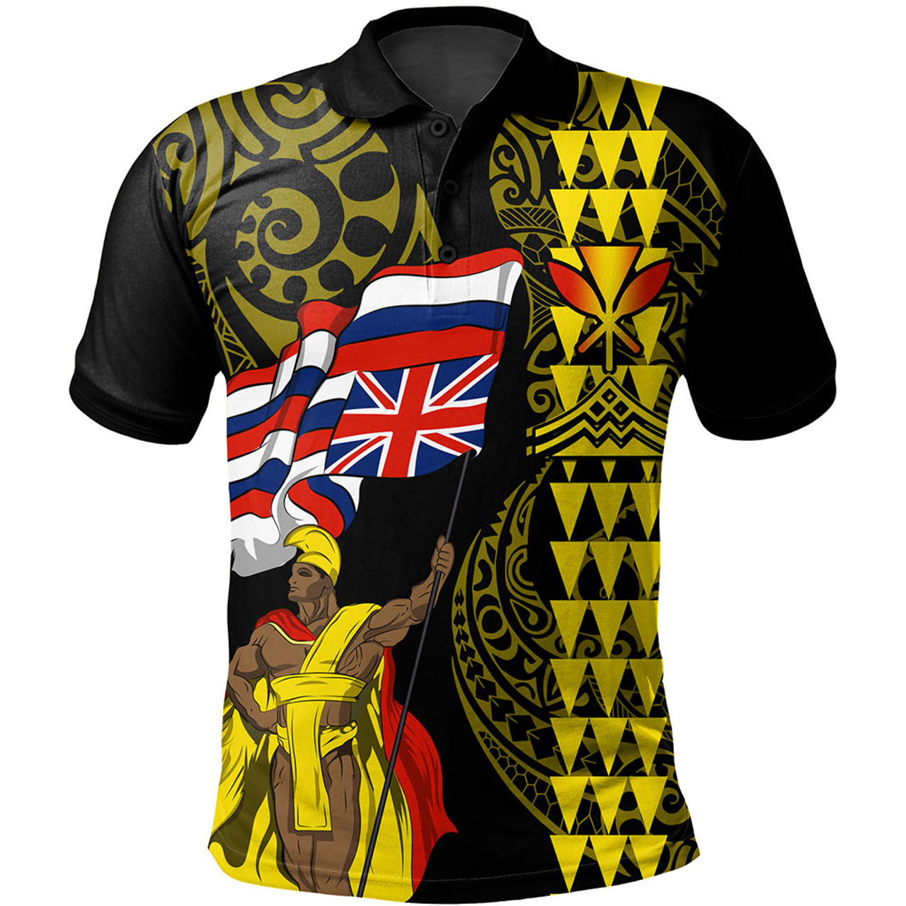 Hawaii Polo Shirt Kanaka King Flag Kakau Style