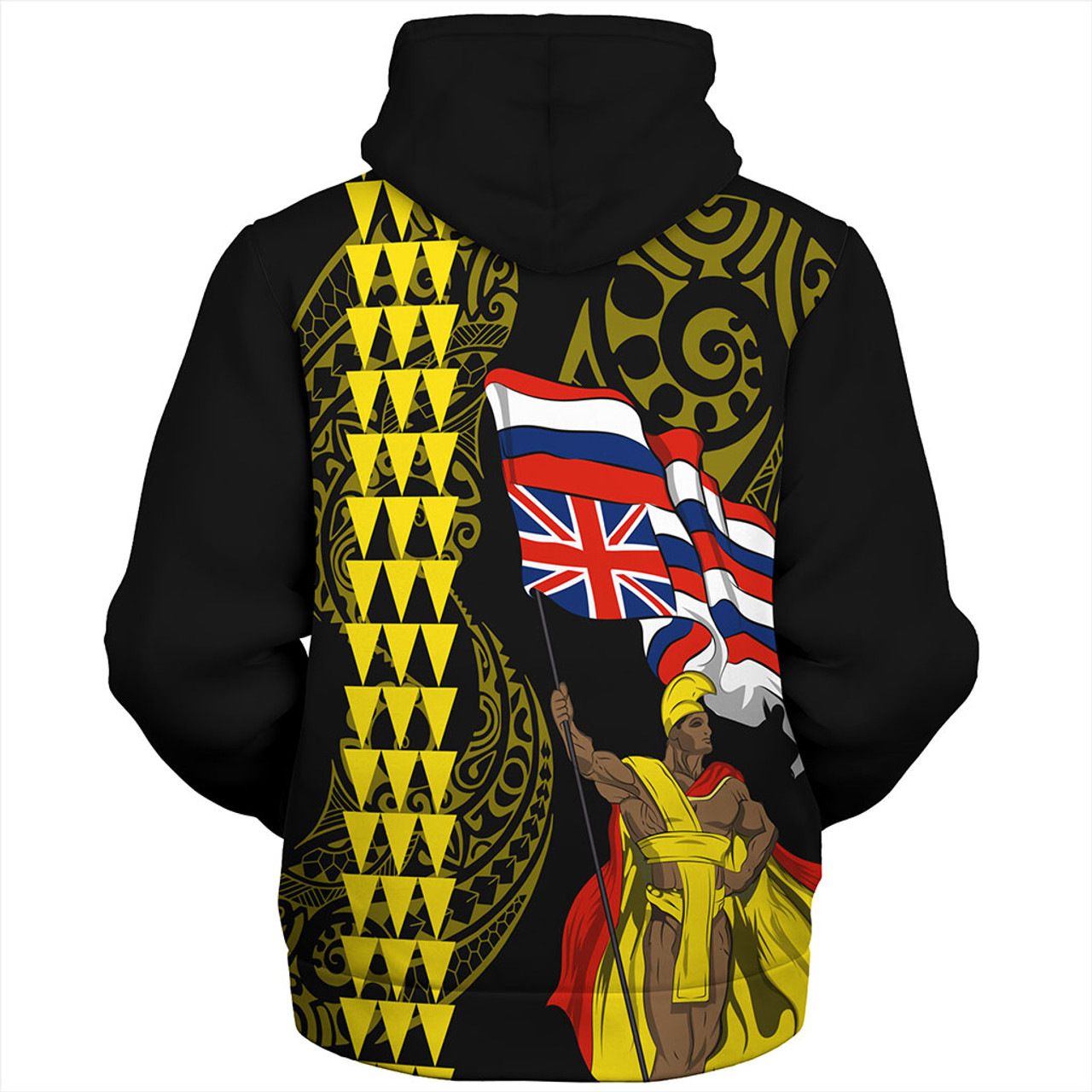 Hawaii Sherpa Hoodie Kanaka King Flag Kakau Style