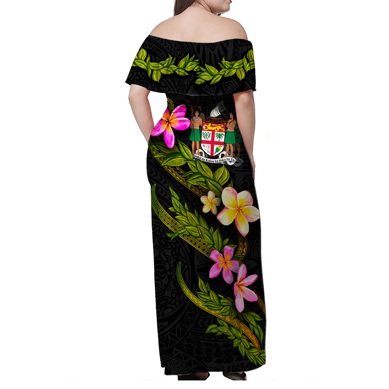 Fiji Women Off Shoulder Long Dress - Plumeria Tribal