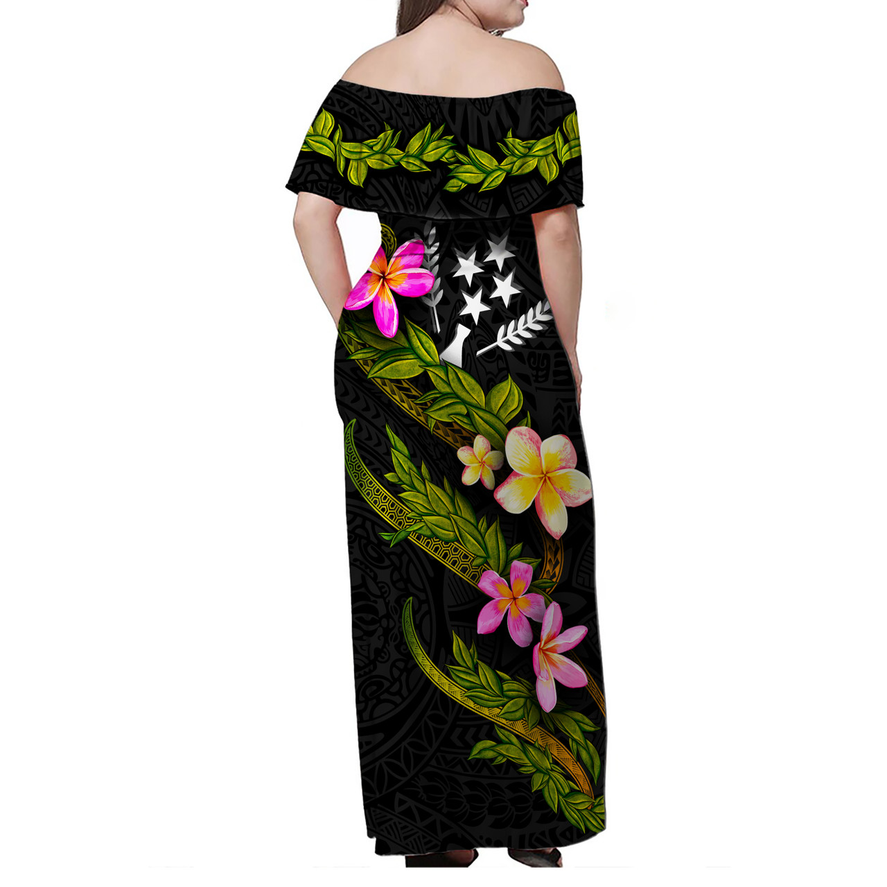 Kosrae State Women Off Shoulder Long Dress - Plumeria Tribal