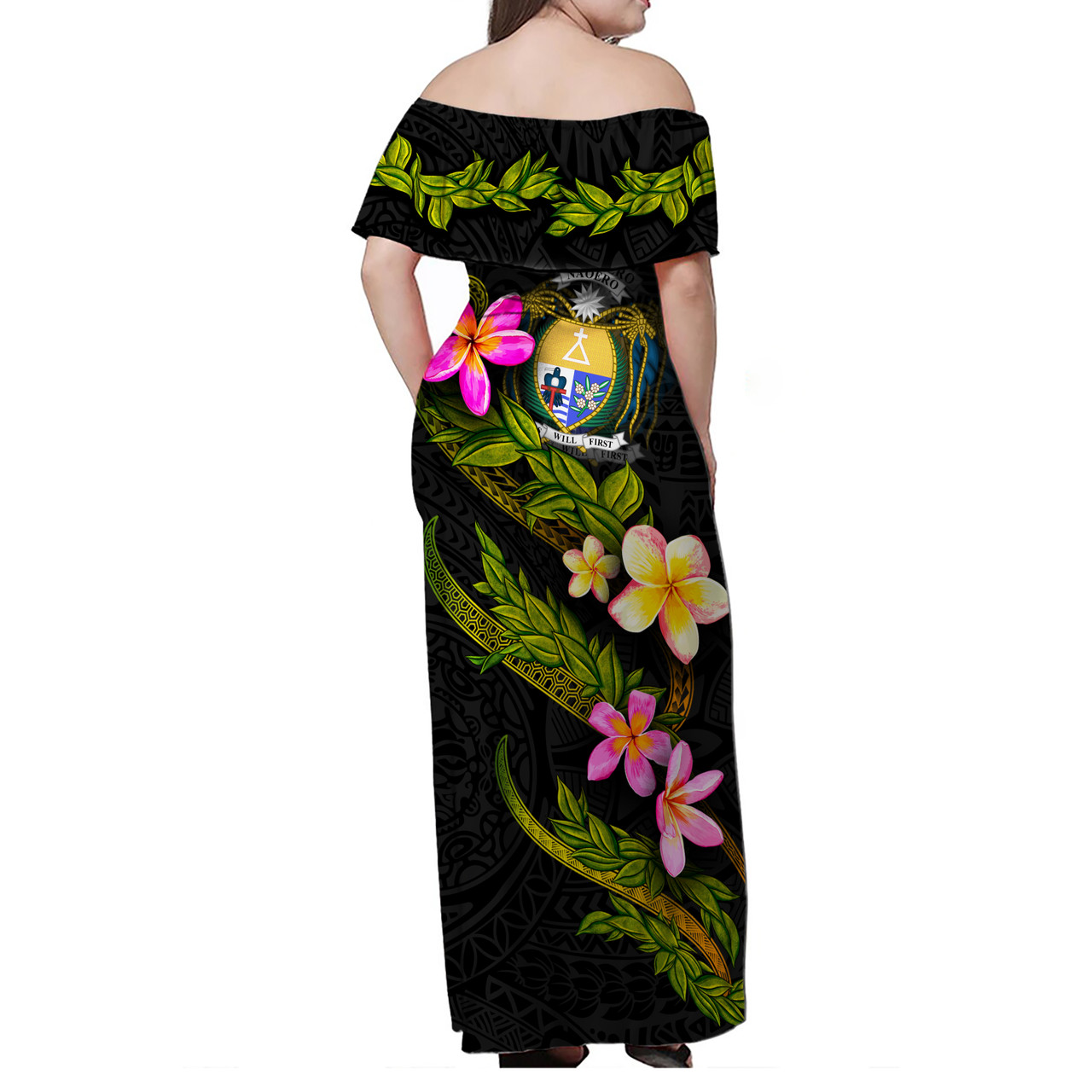 Nauru Women Off Shoulder Long Dress - Plumeria Tribal