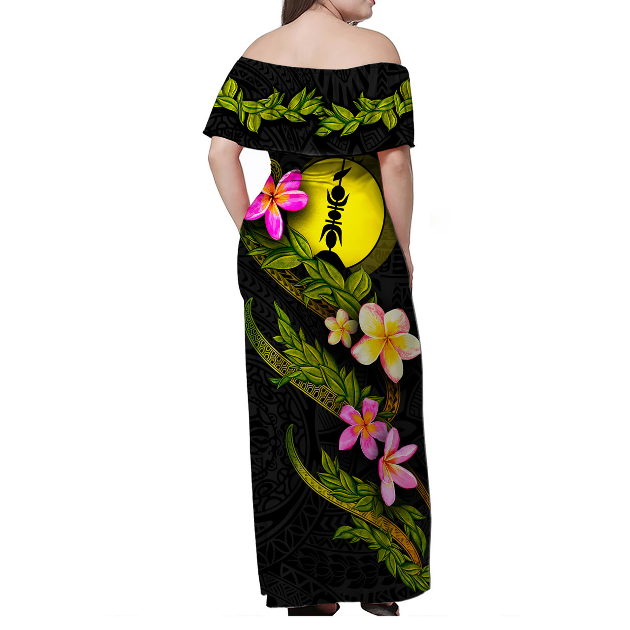 New Caledonia Women Off Shoulder Long Dress - Plumeria Tribal