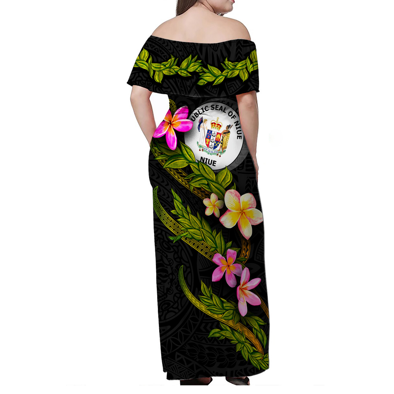 Niue Women Off Shoulder Long Dress - Plumeria Tribal