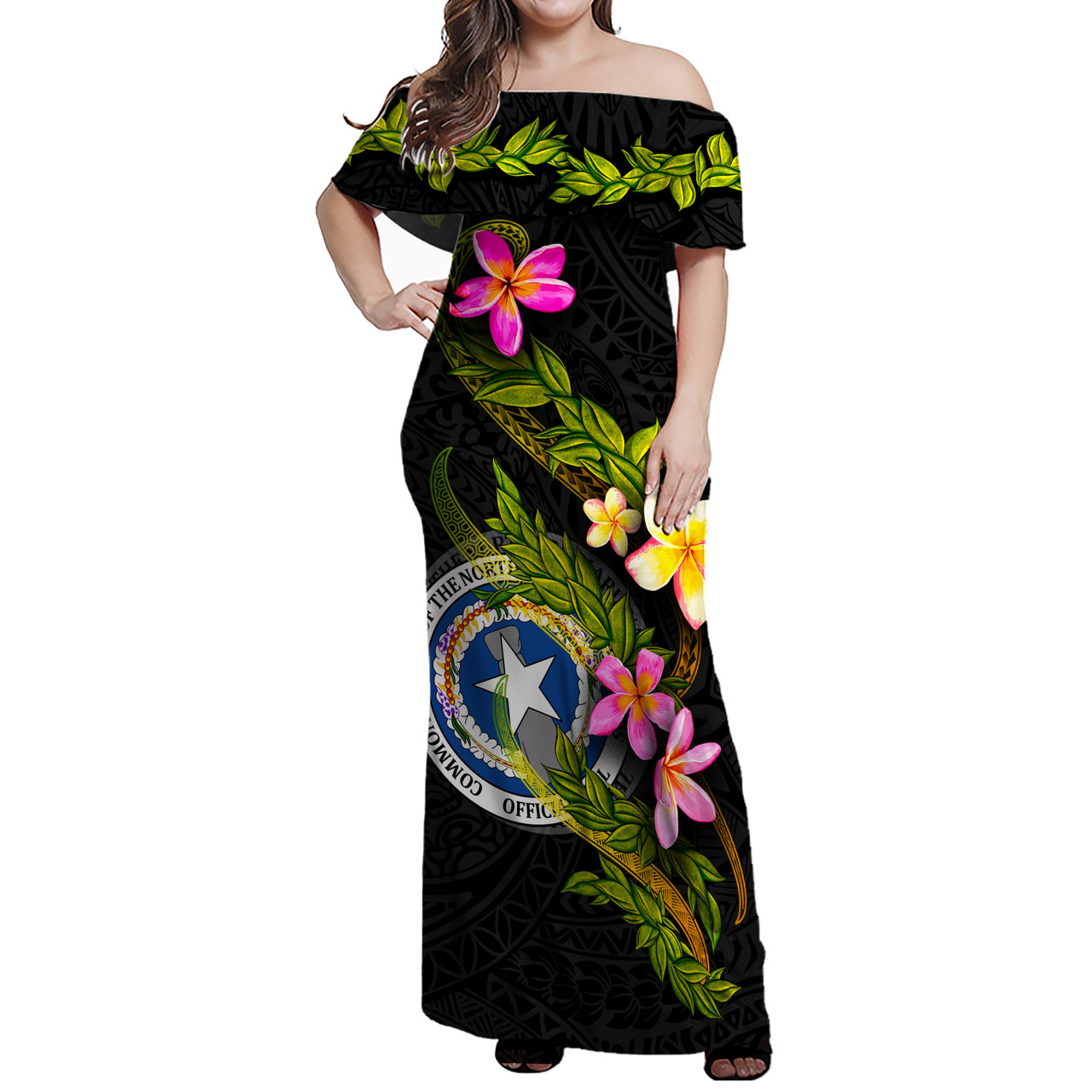 Northern Mariana Islands Women Off Shoulder Long Dress - Plumeria Tribal