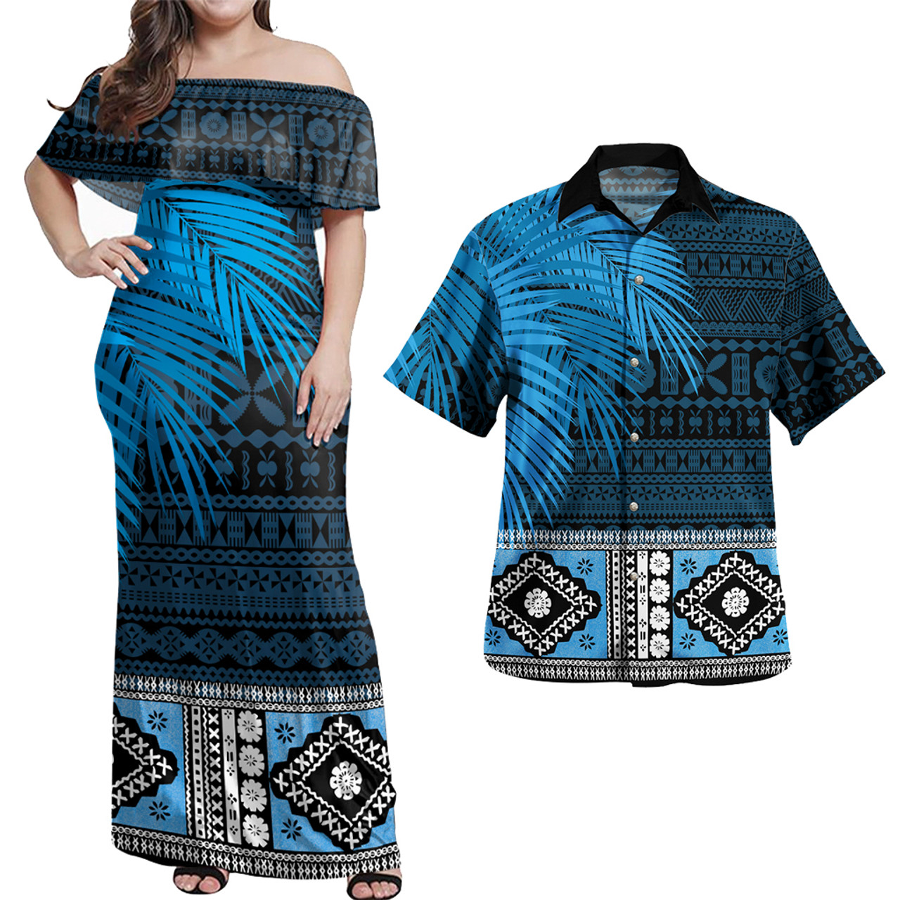 Fiji Combo Dress And Shirt Bula Special Fabric Leaves