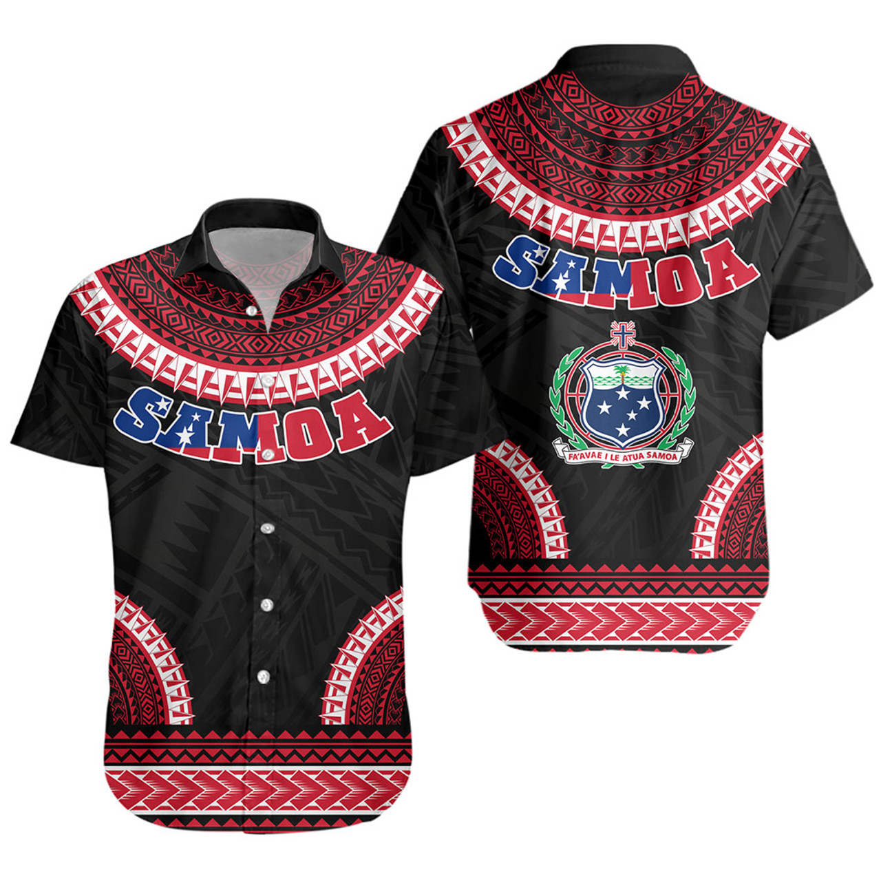 Samoa Short Sleeve Shirt Tribal Pattern Flag Coat Of Arms Circle