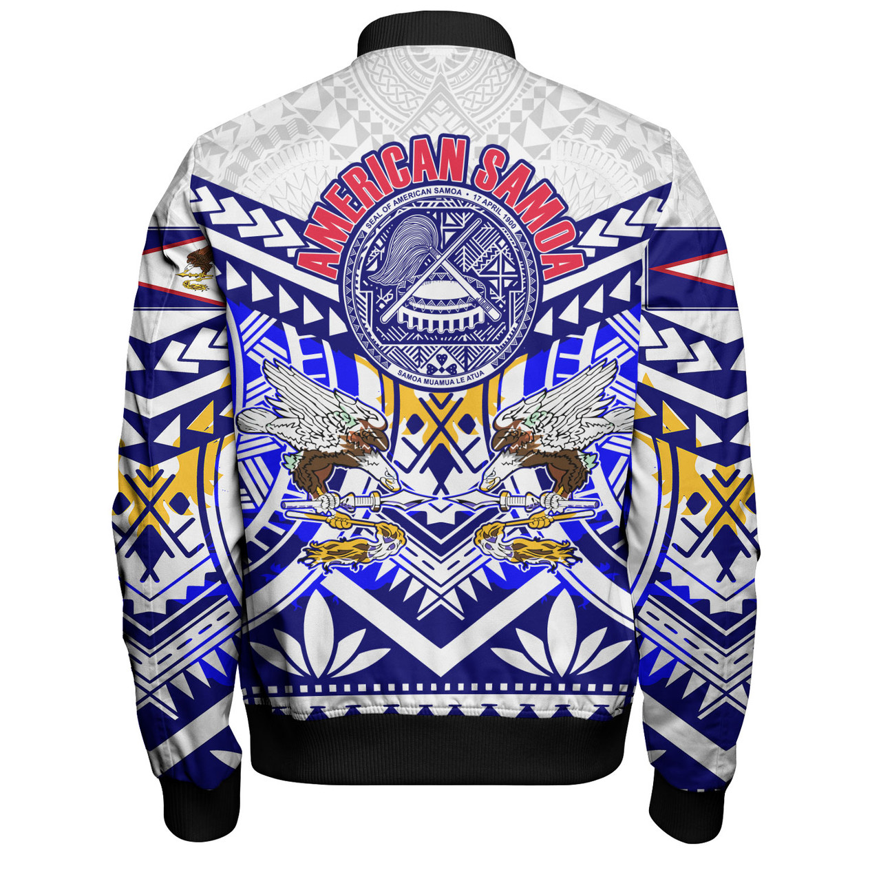 American Samoa Bomber Jacket Custom American Samoa Seal And Eagle Polynesian Tattoo