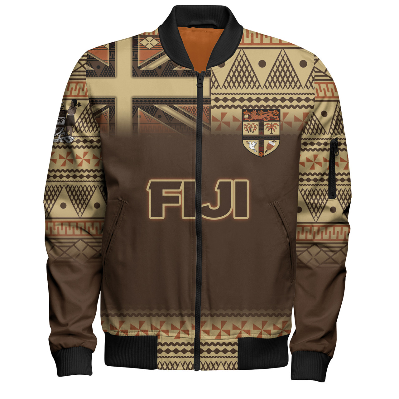 Fiji Bomber Jacket Flag Color With Traditional Patterns Ver 2