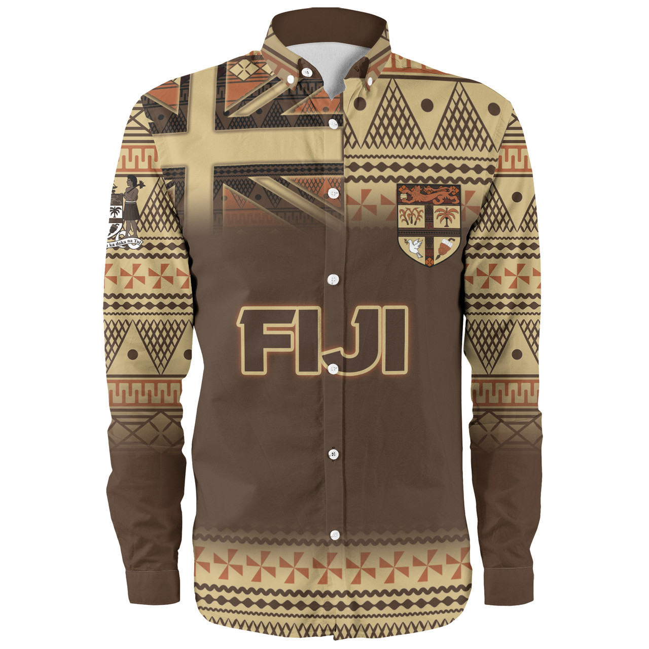Fiji Long Sleeve Shirt Flag Color With Traditional Patterns Ver 2