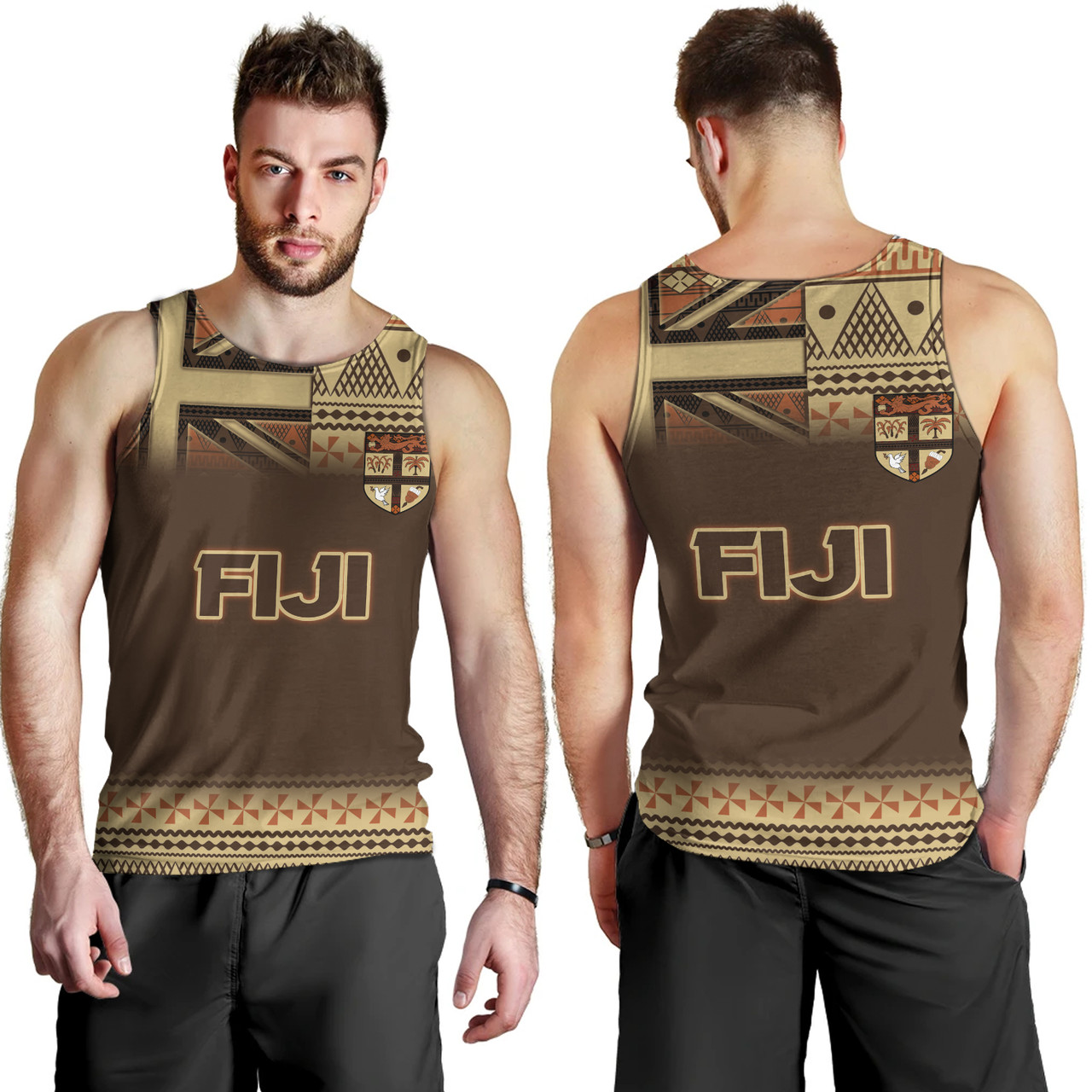 Fiji Tank Top Flag Color With Traditional Patterns Ver 2