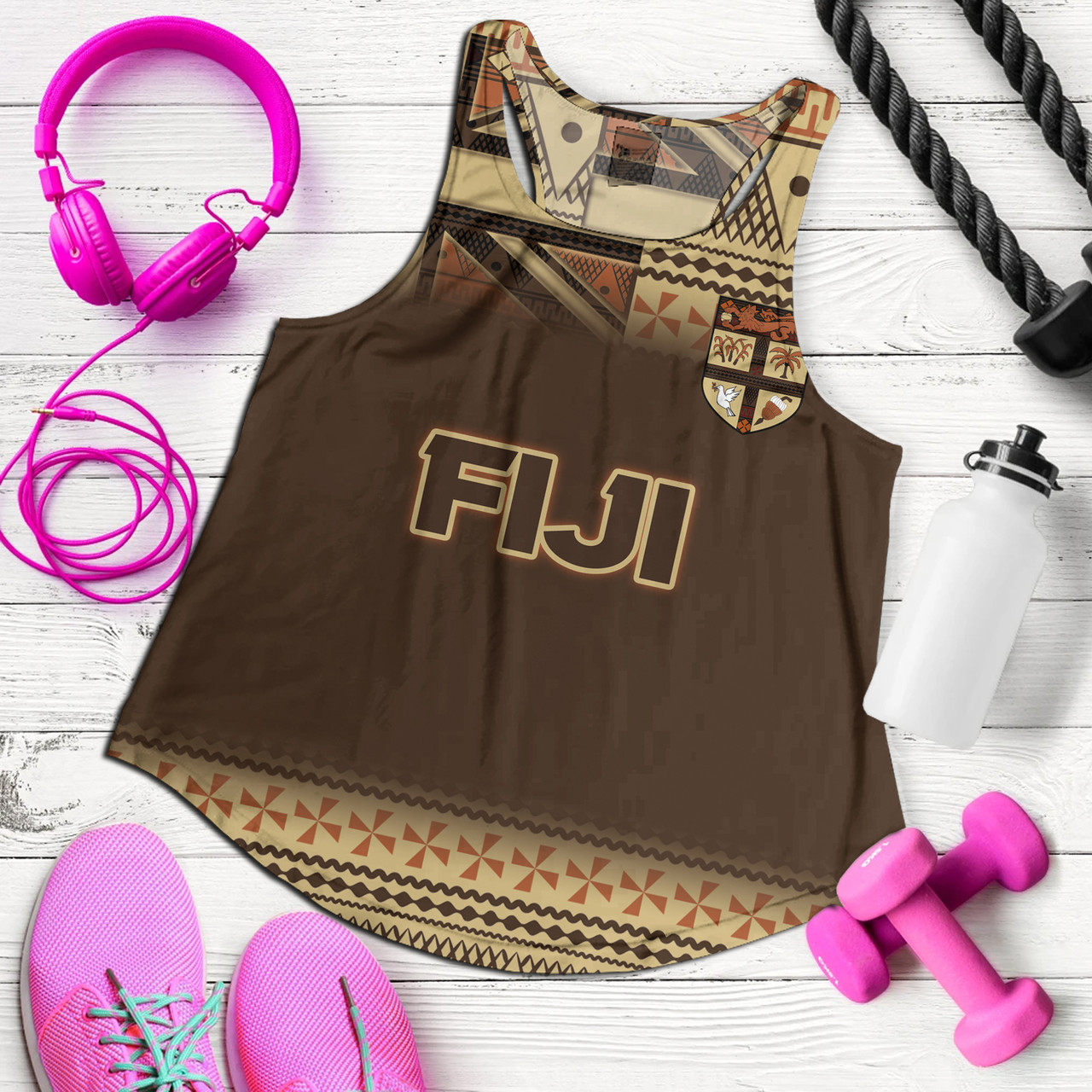 Fiji Women Tank Flag Color With Traditional Patterns Ver 2