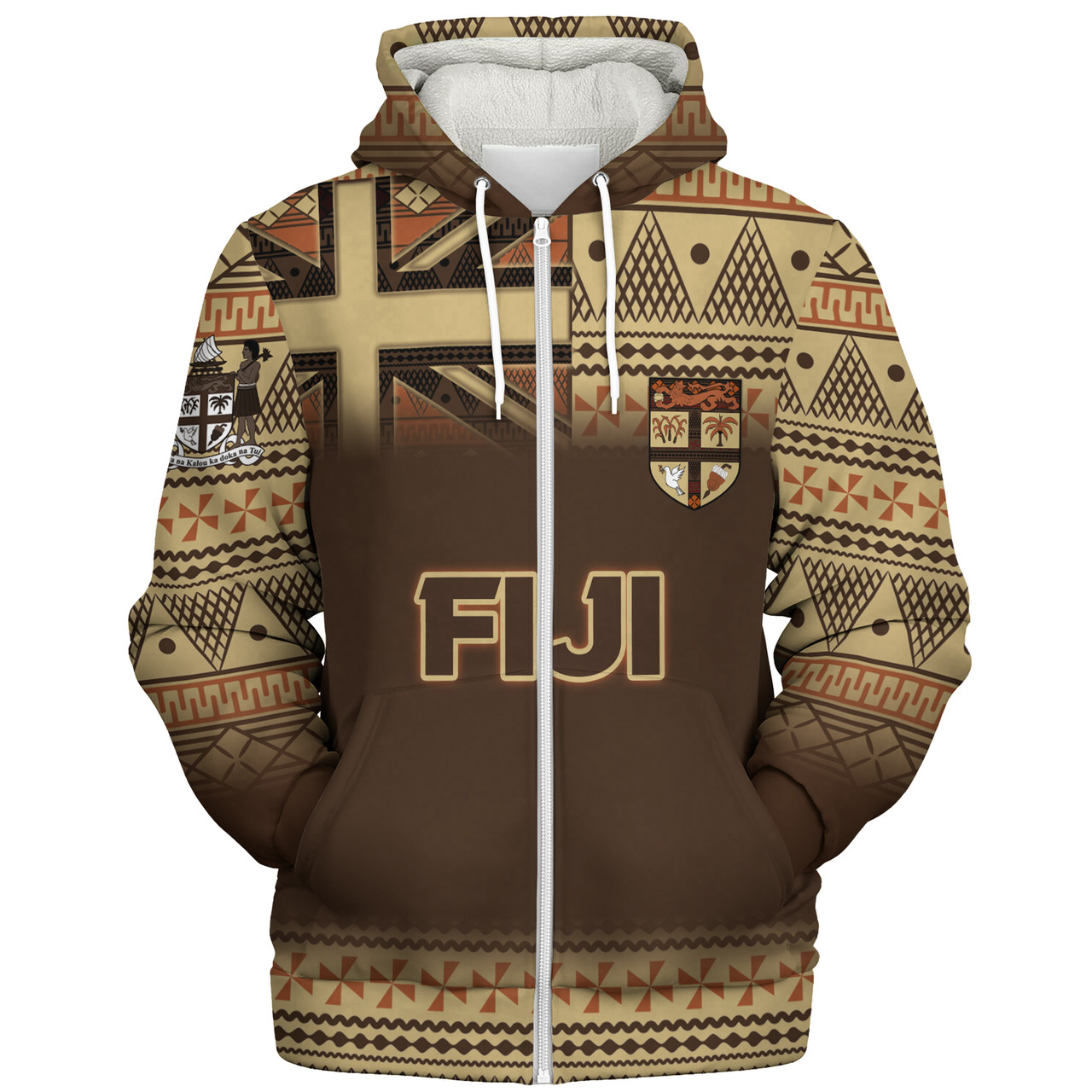 Fiji Sherpa Hoodie Flag Color With Traditional Patterns Ver 2