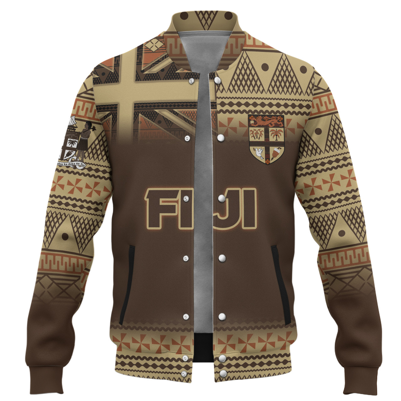 Fiji Baseball Jacket Flag Color With Traditional Patterns Ver 2