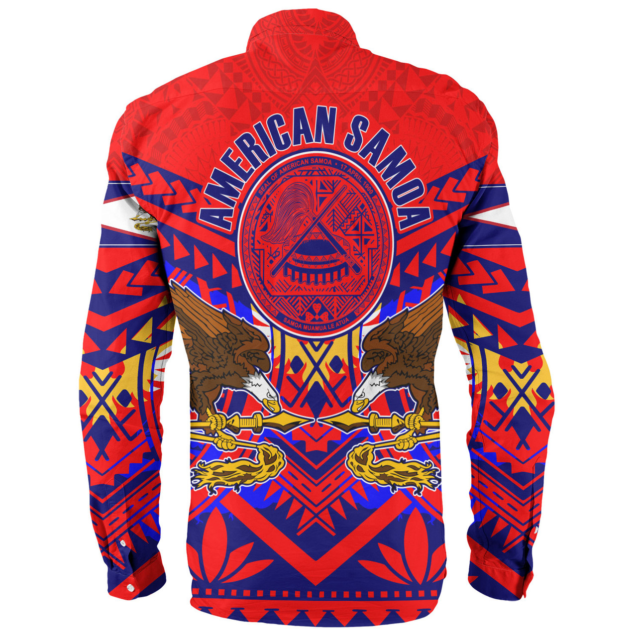 American Samoa Long Sleeve Shirt Custom American Samoa Seal And Eagle Polynesian Tattoo Red