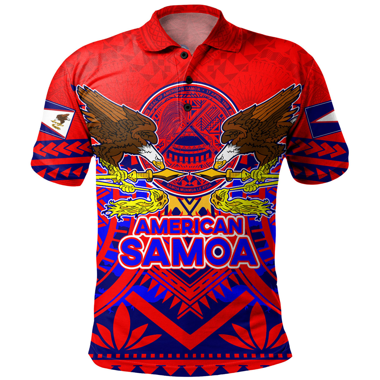 American Samoa Polo Shirt Custom American Samoa Seal And Eagle Polynesian Tattoo Red