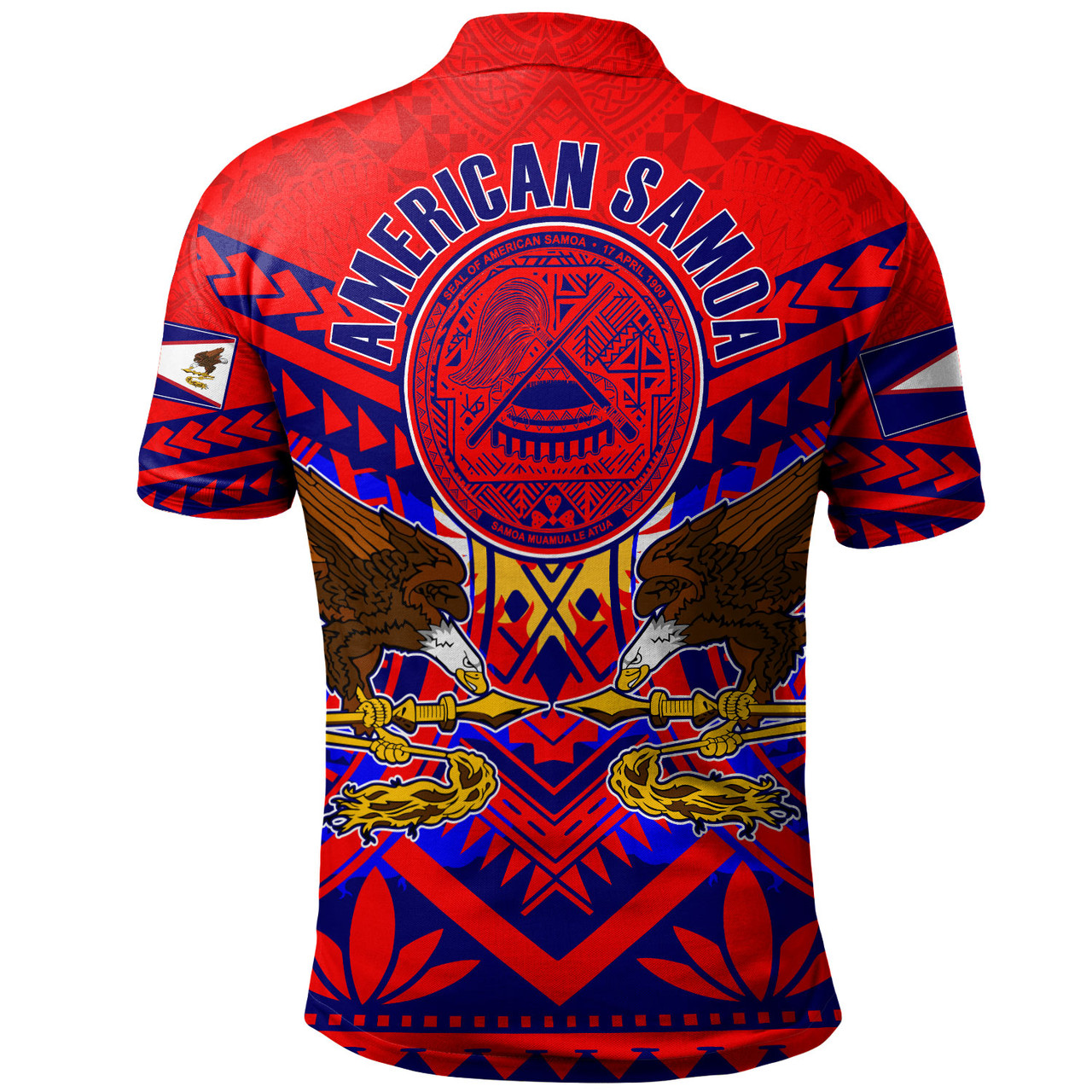 American Samoa Polo Shirt Custom American Samoa Seal And Eagle Polynesian Tattoo Red