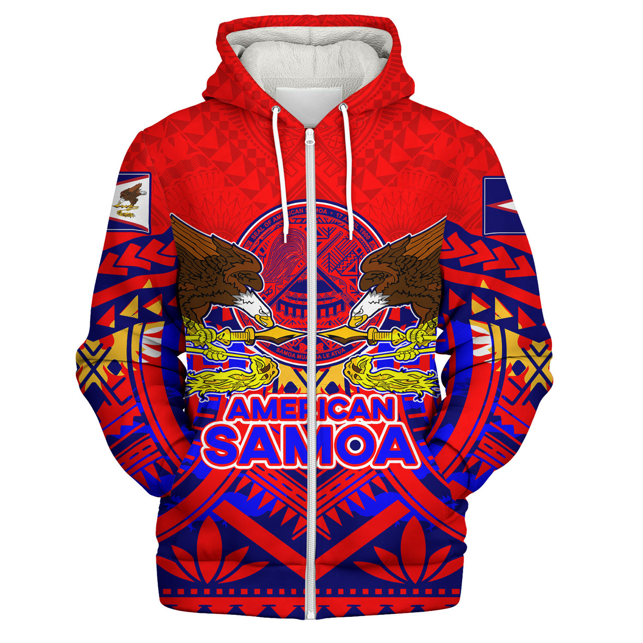 American Samoa Sherpa Hoodie Custom American Samoa Seal And Eagle Polynesian Tattoo Red